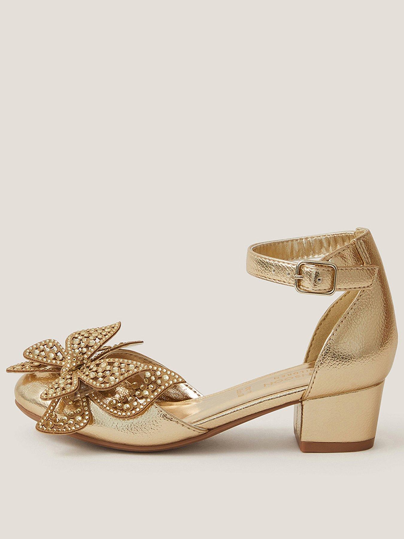 Monsoon Girls Sparkle Butterfly Heeled Shoes Gold Very