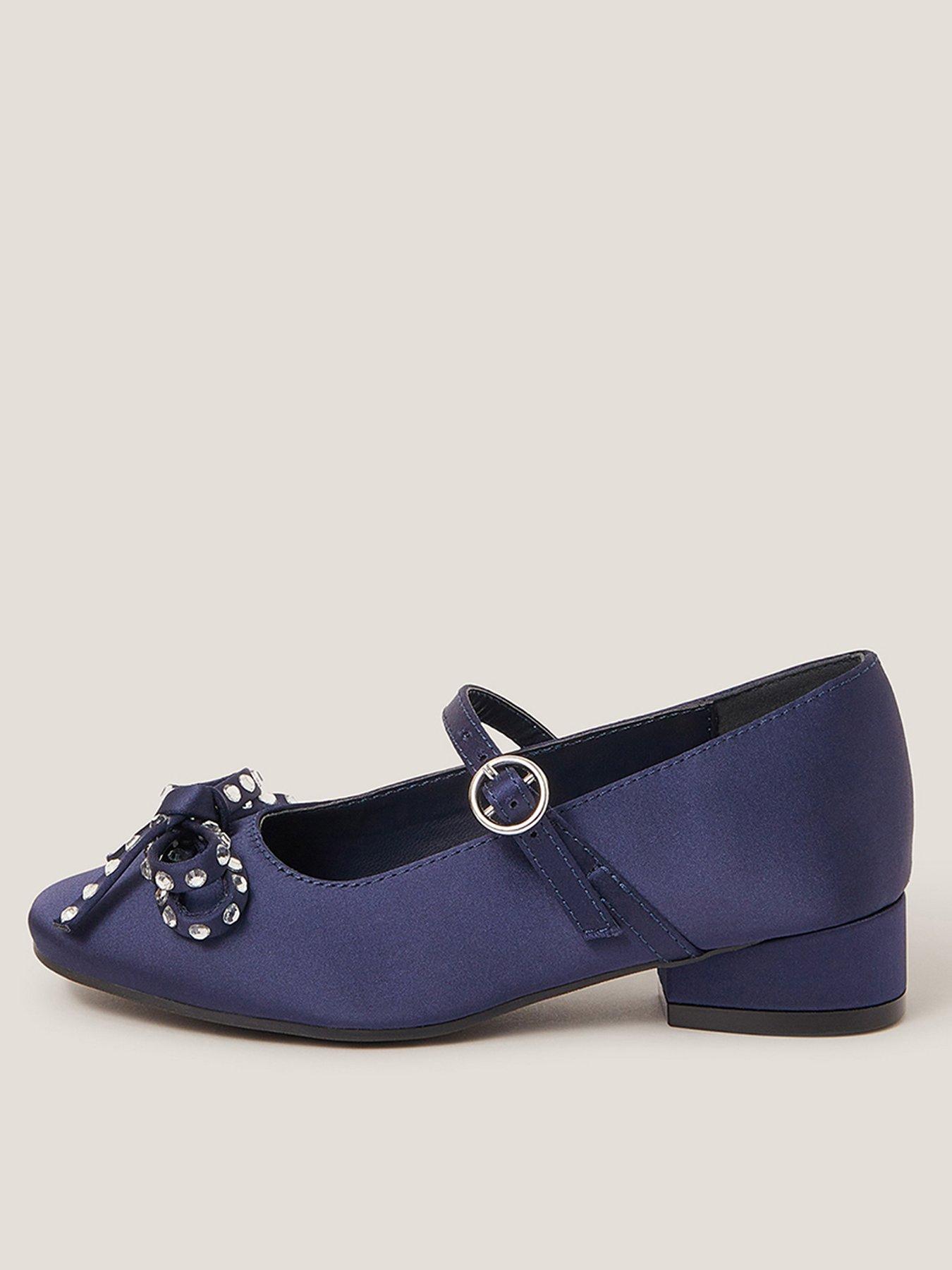 undefined Girls Diamante Bow Mini Heeled Shoes - Navy