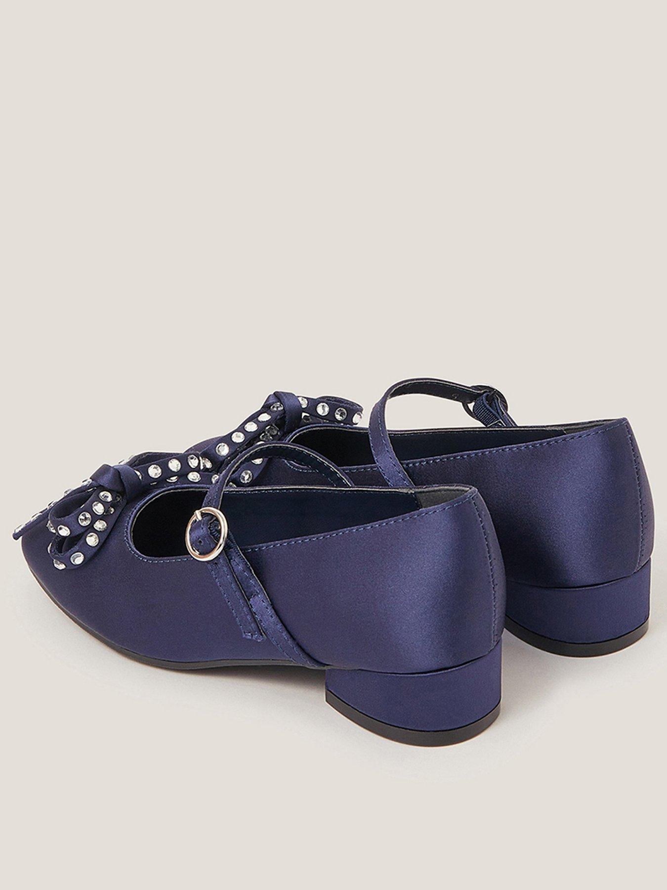 Monsoon Girls Diamante Bow Mini Heeled Shoes Navy Very