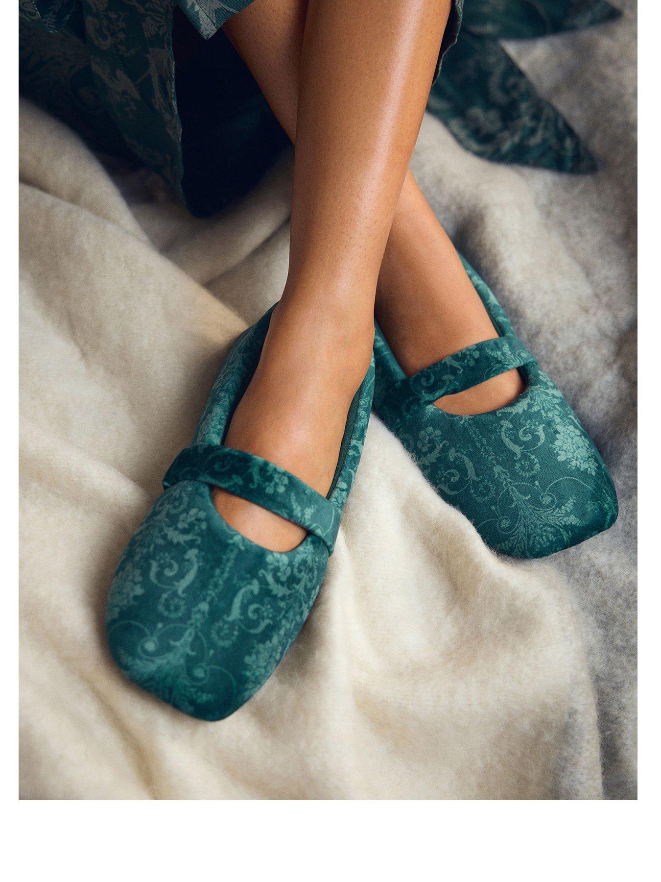 Laura Ashley Emerald Green Josette Mary Jane Slippers - Black