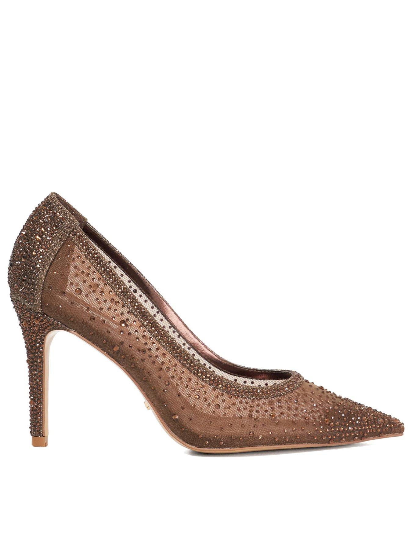 undefined Brightest Mesh Diamante Court Shoes - Dark Brown