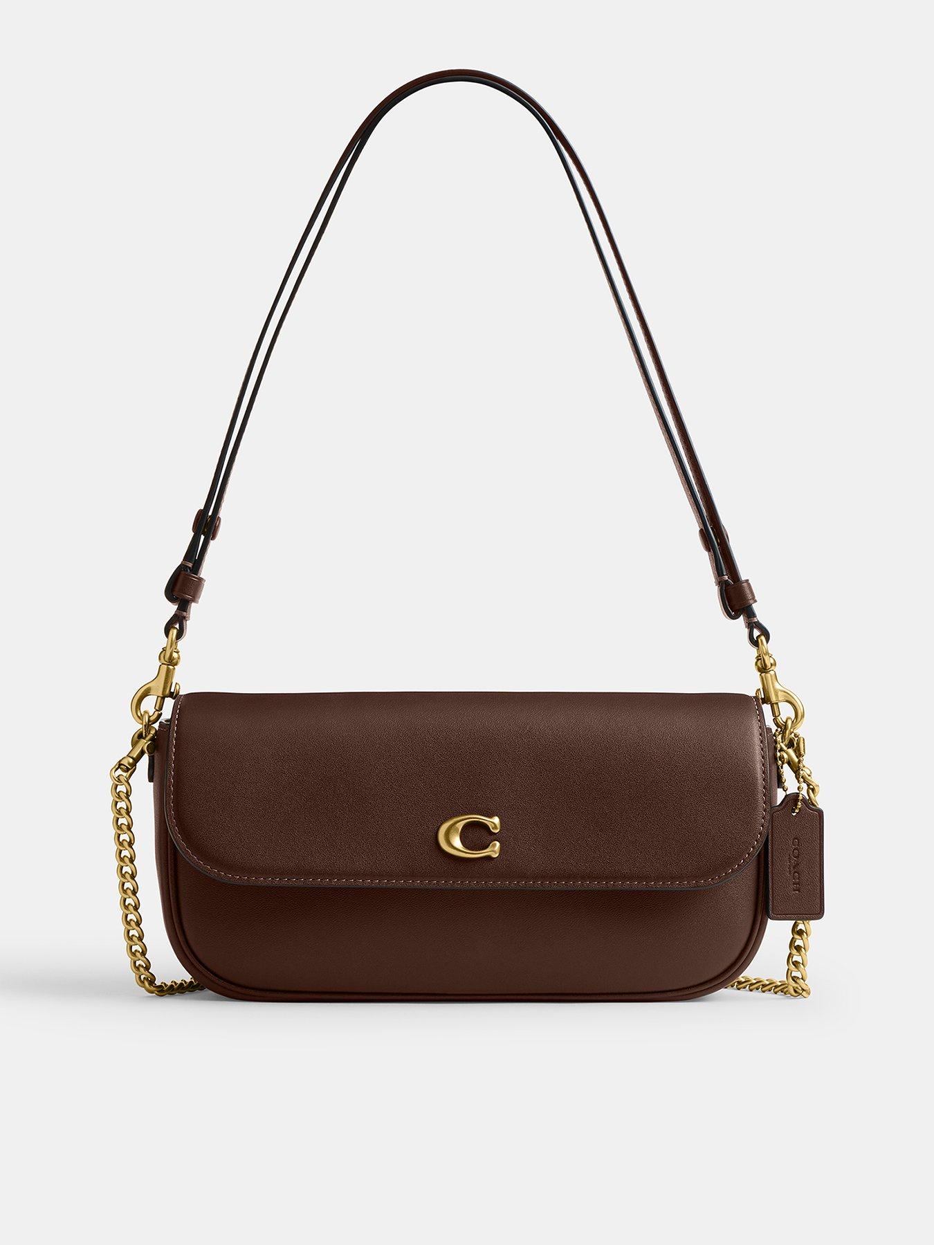 COACH Refined Calf Leather Brook Flap Chain Bag Brown Very