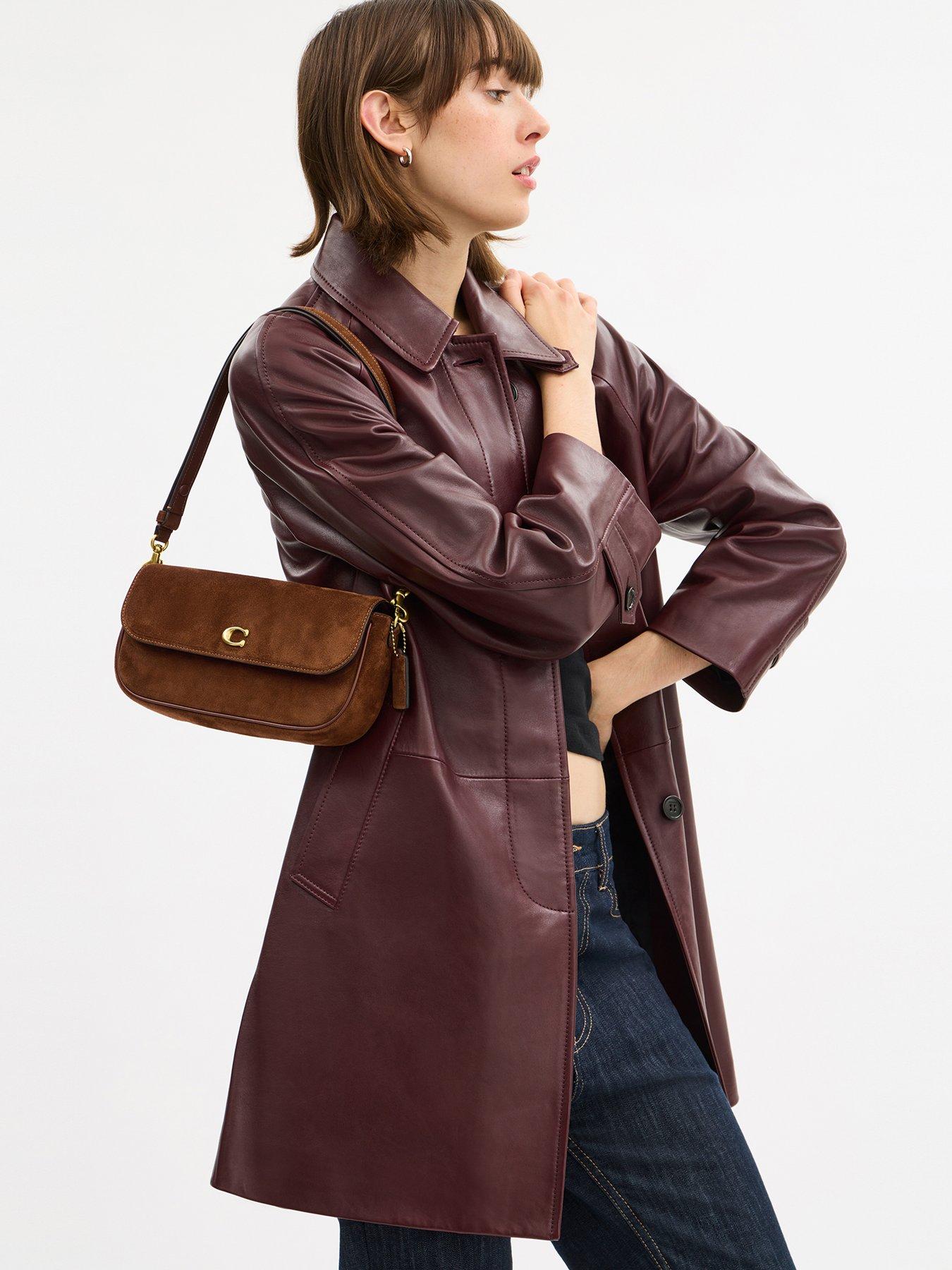 Image 2 of 5 of COACH Suede Brook Flap Chain Bag - Brown