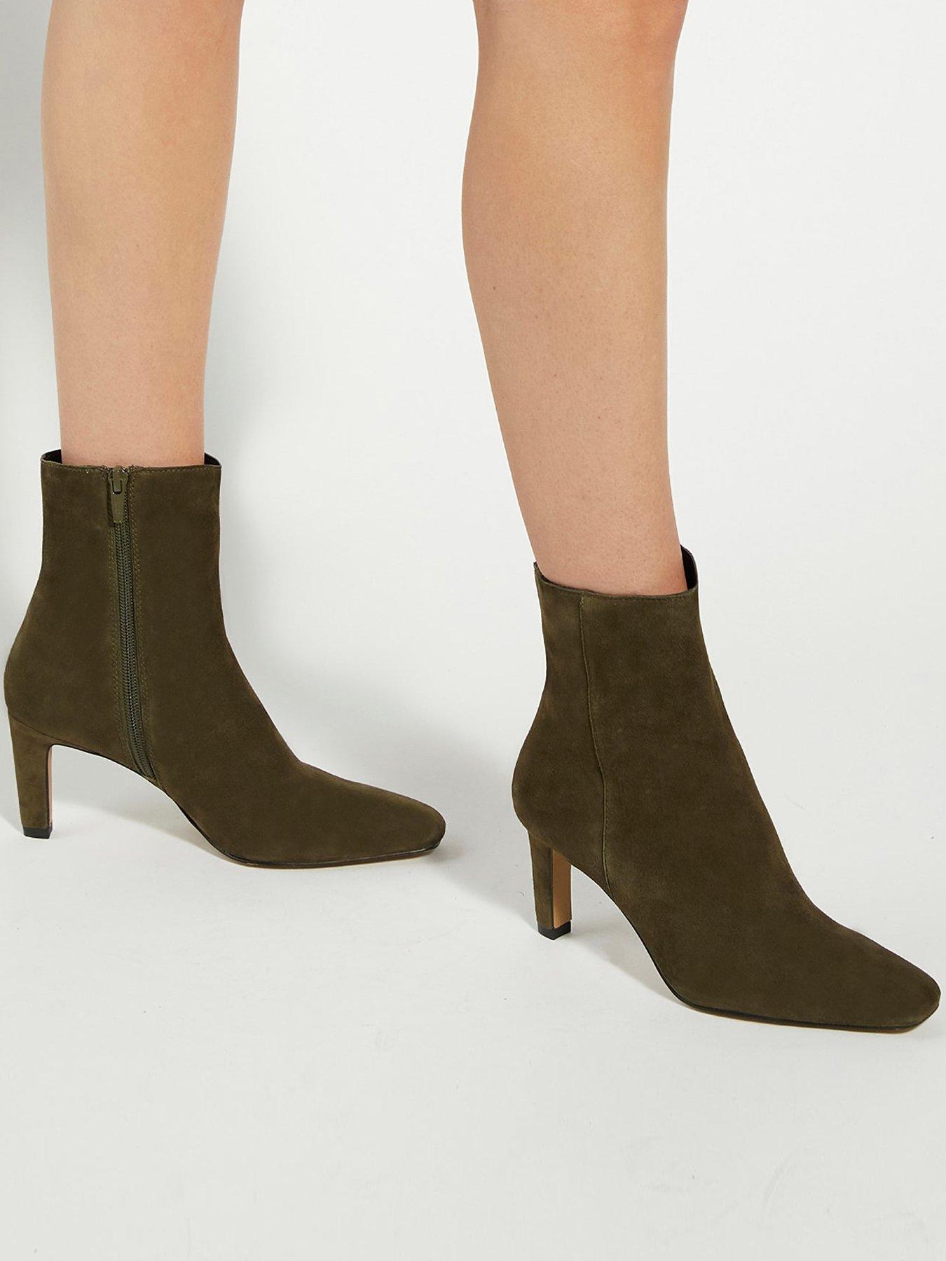 Dune London Ovation Heeled Suede Ankle Boot, Green, Size 7, Women