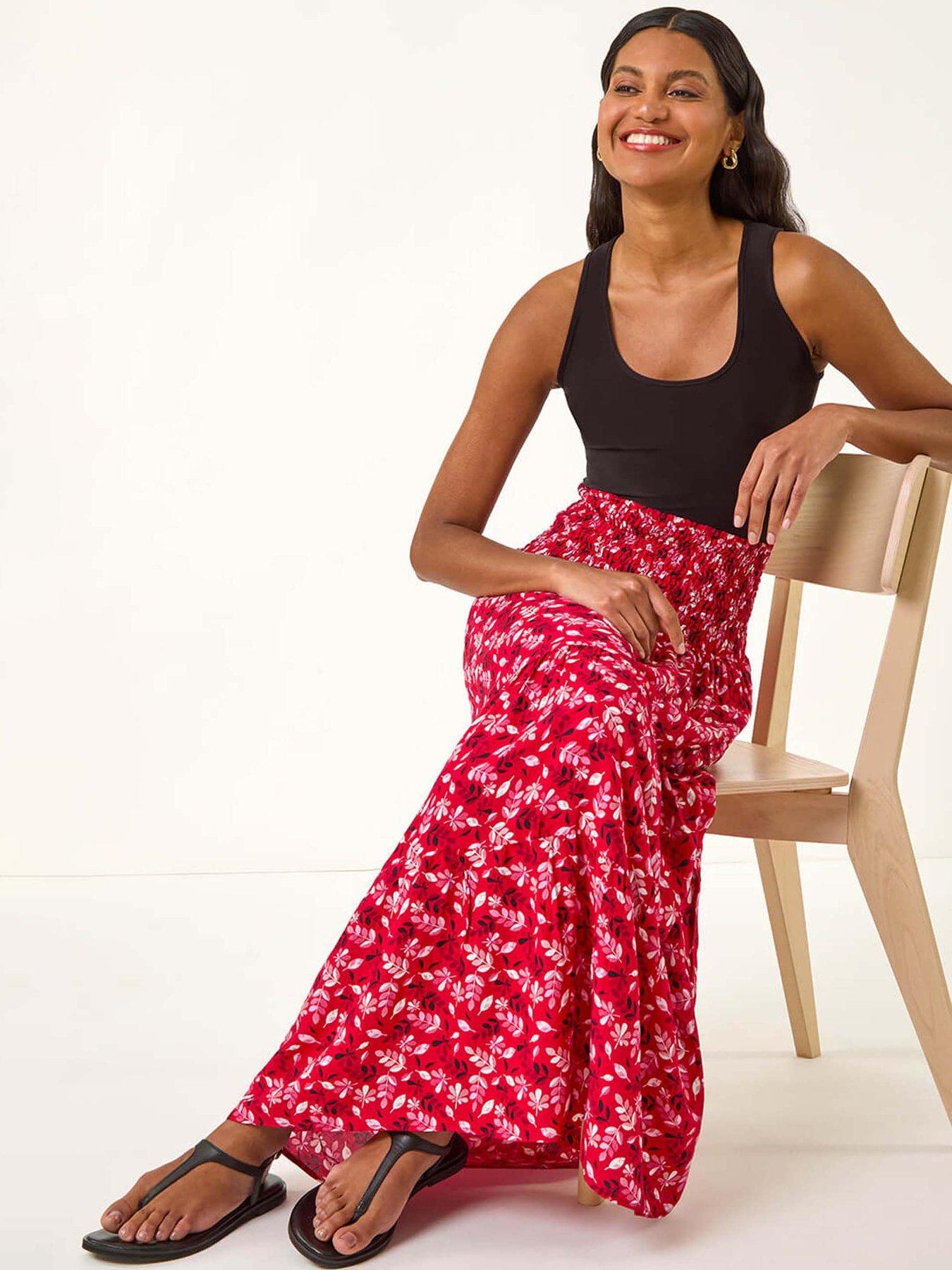 undefined Abstract Print Shirred Multiway Skirt  - Red