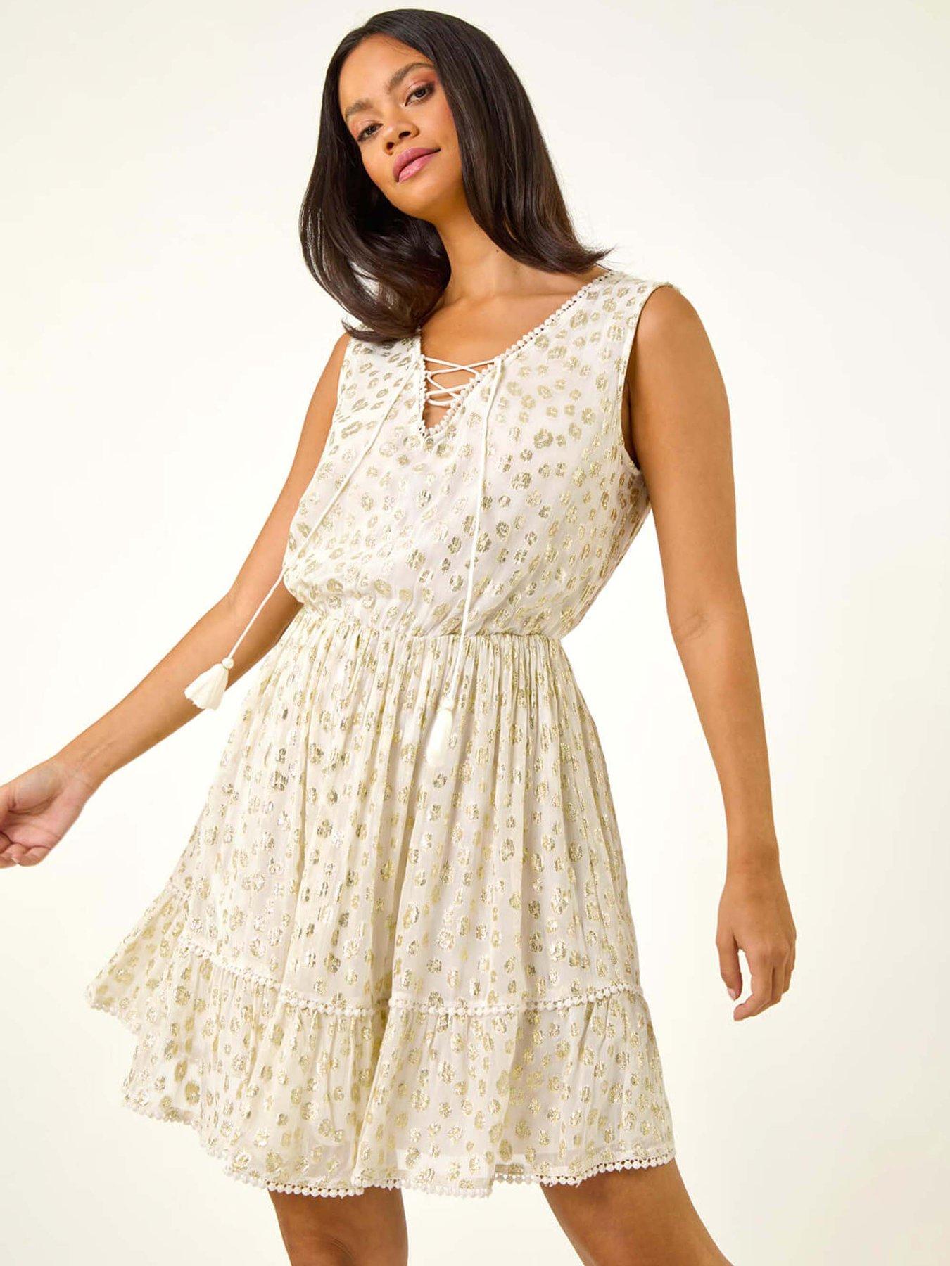 undefined Dusk Leopard Foil Dress - White