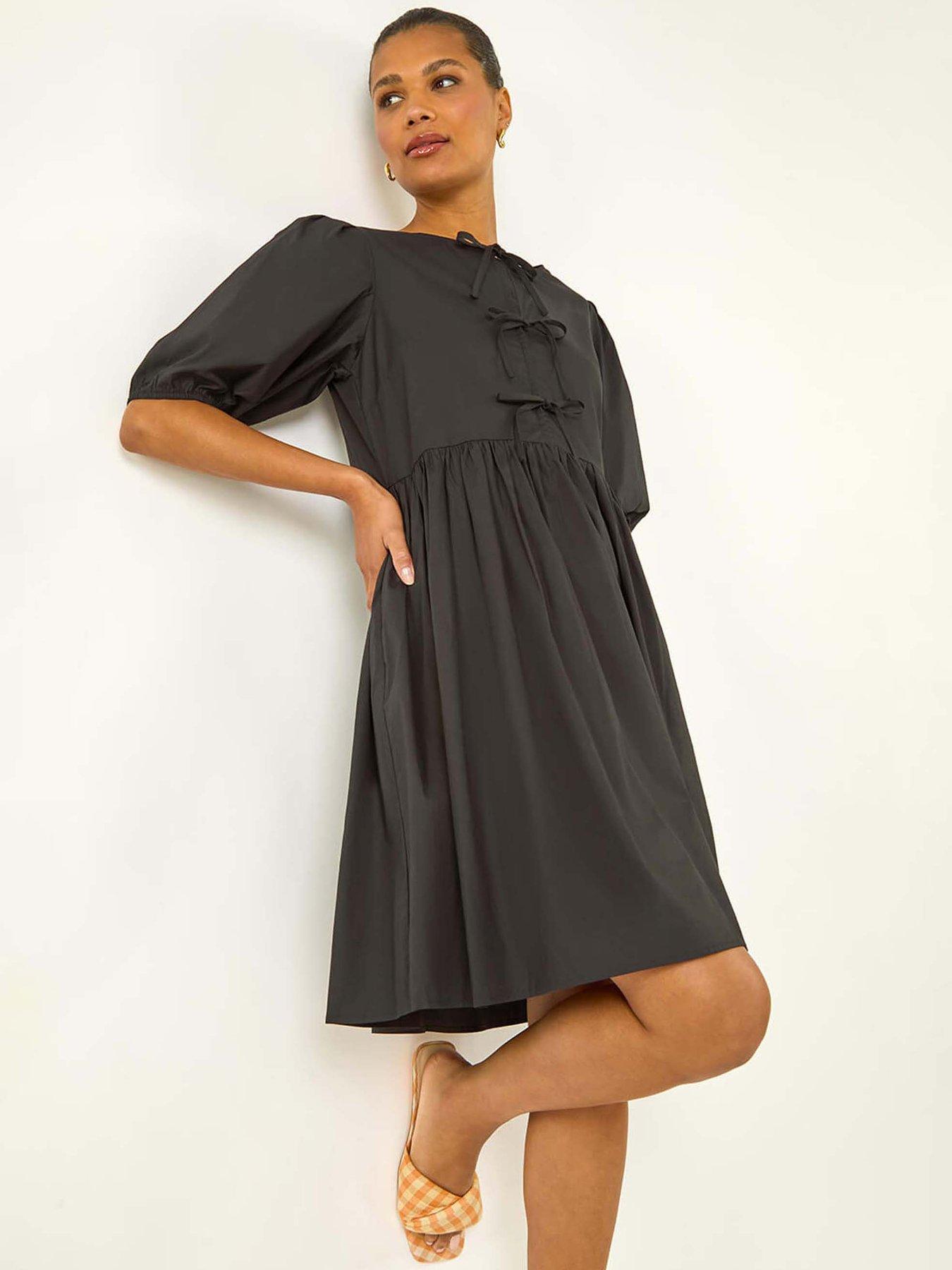 undefined Tie Front Smock Dress - Black