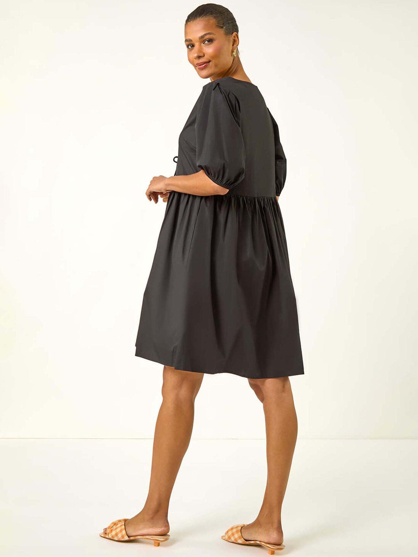 Image 2 of 5 of Roman Tie Front Smock Dress - Black