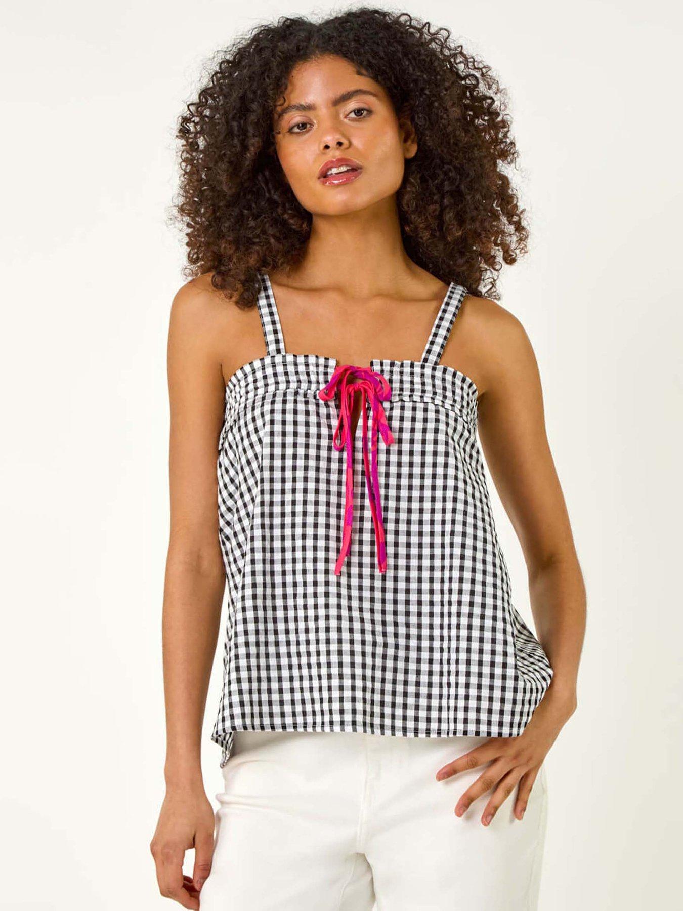 undefined Dusk Mono Gingham Cami Top - Black