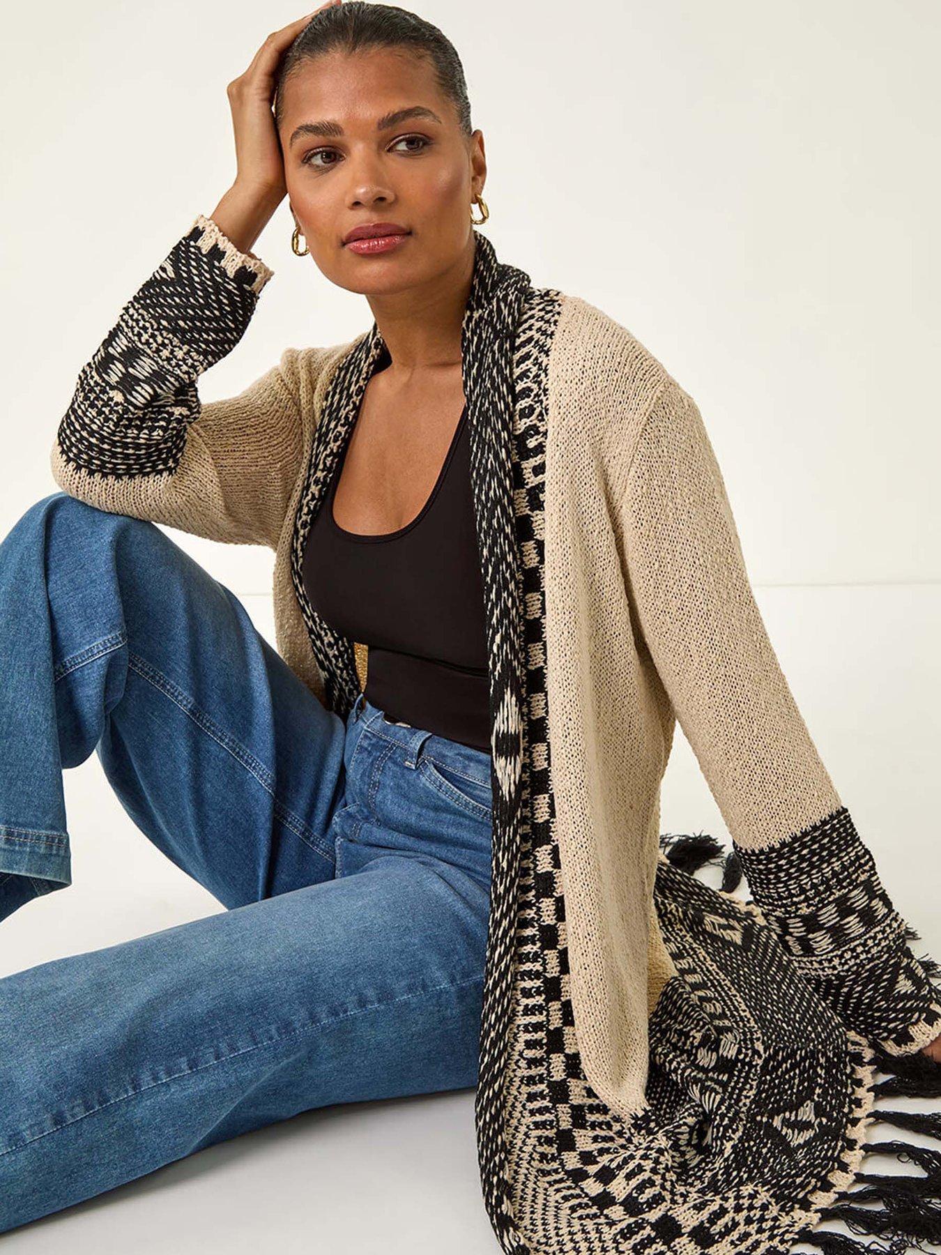 Roman Nordic Pattern Fringe Detail Cardigan - Ivory