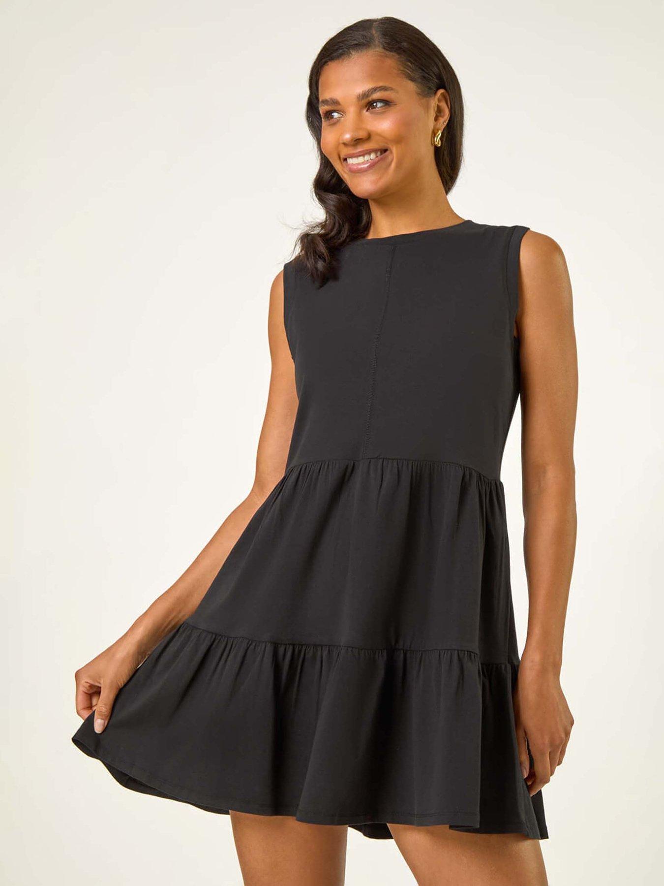 undefined Cotton Tiered Stretch Dress - Black
