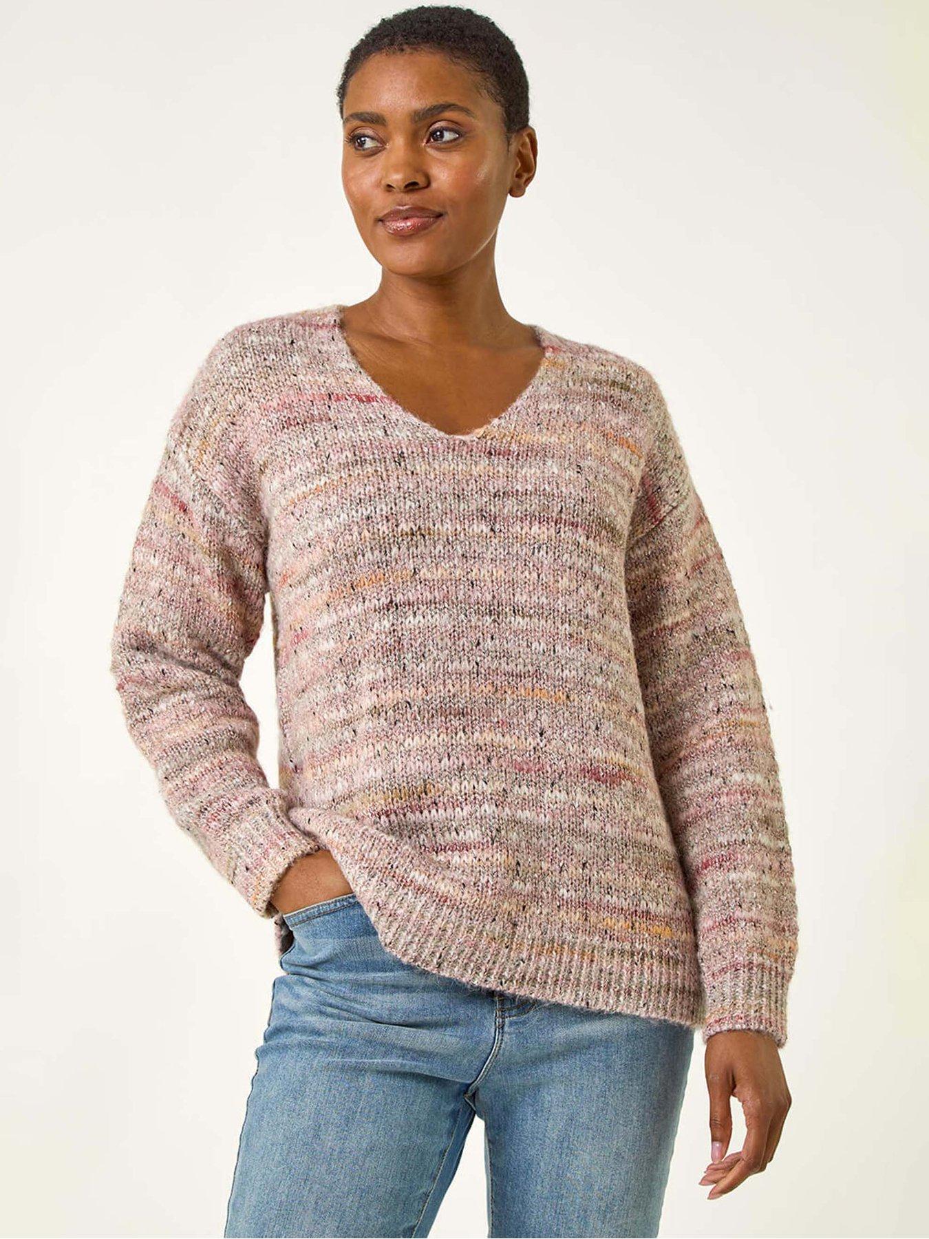 Roman Shimmer V-Neck Knitted Jumper, Pink, Size 18, Women - Image 3