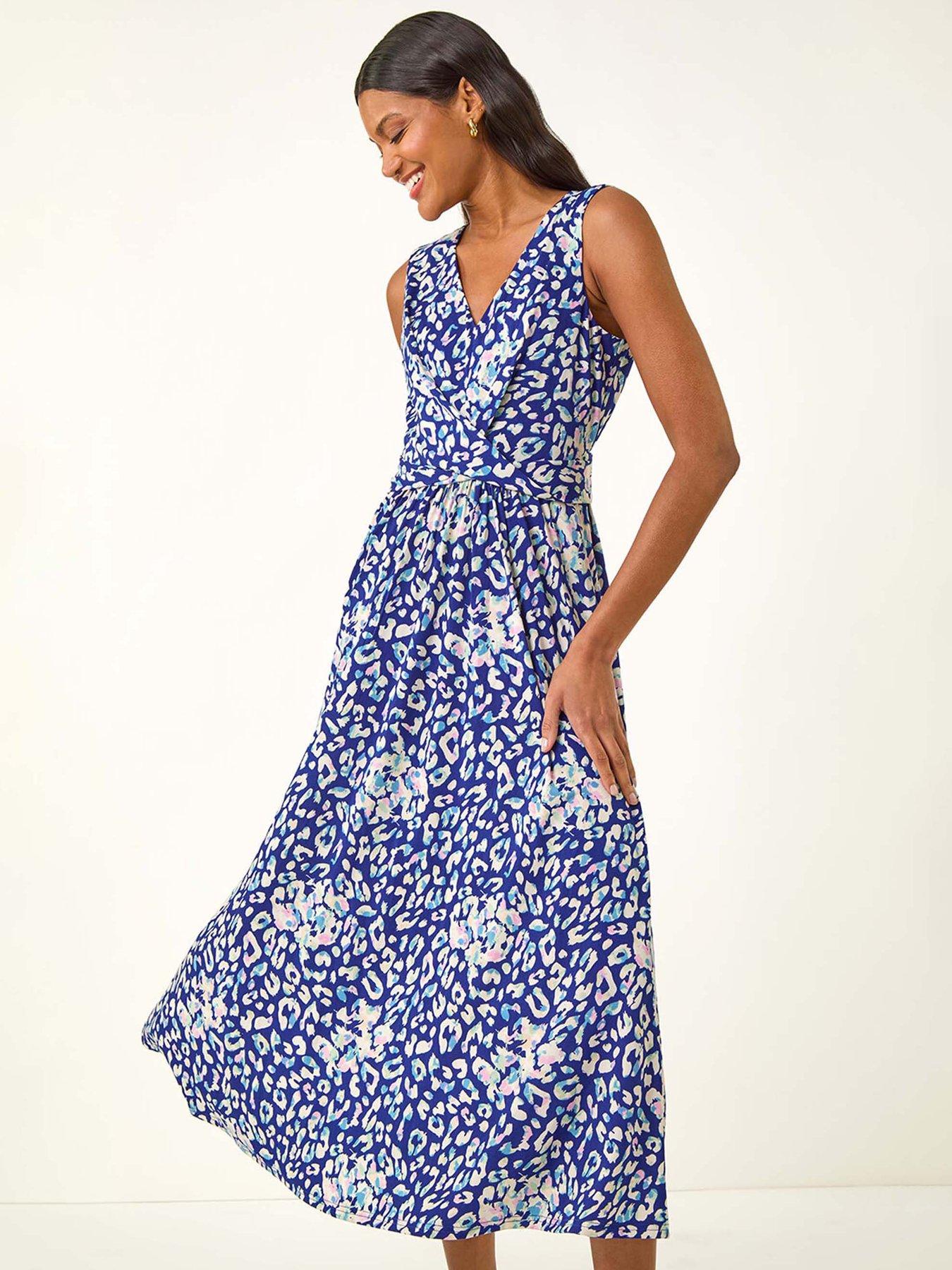 undefined Animal Print Midi Dress - Navy