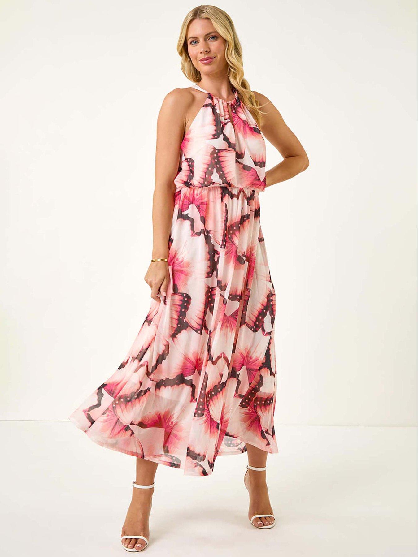undefined Petite Butterfly Halterneck Dress - Pink