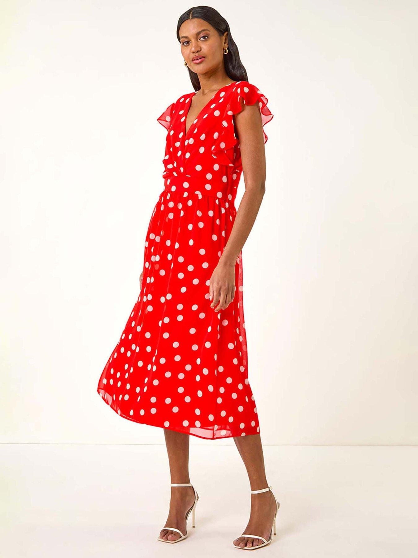 undefined Spot Frill Fit & Flare Dress - Red