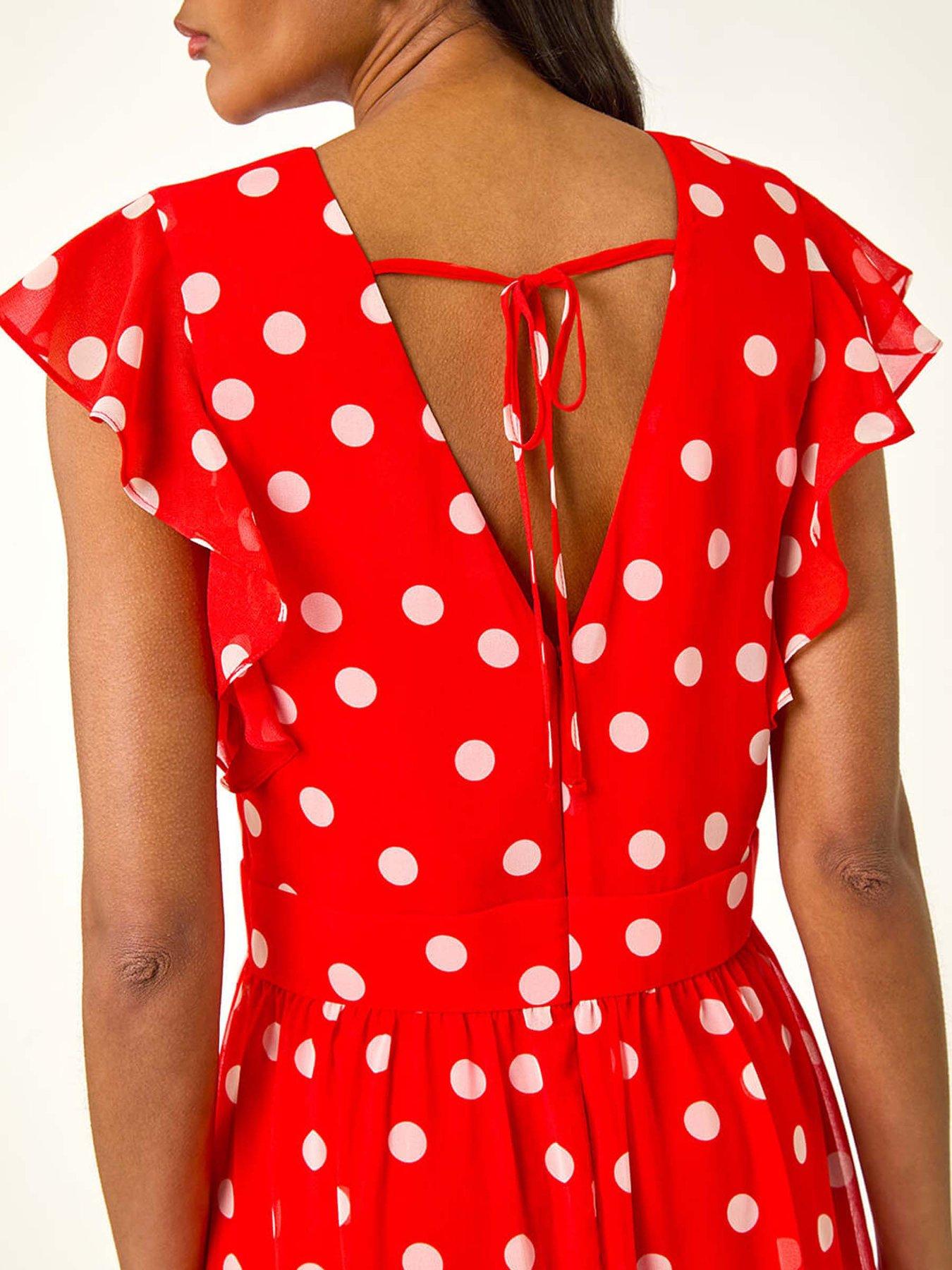 Roman Spot Frill Fit & Flare Dress - Red | Very