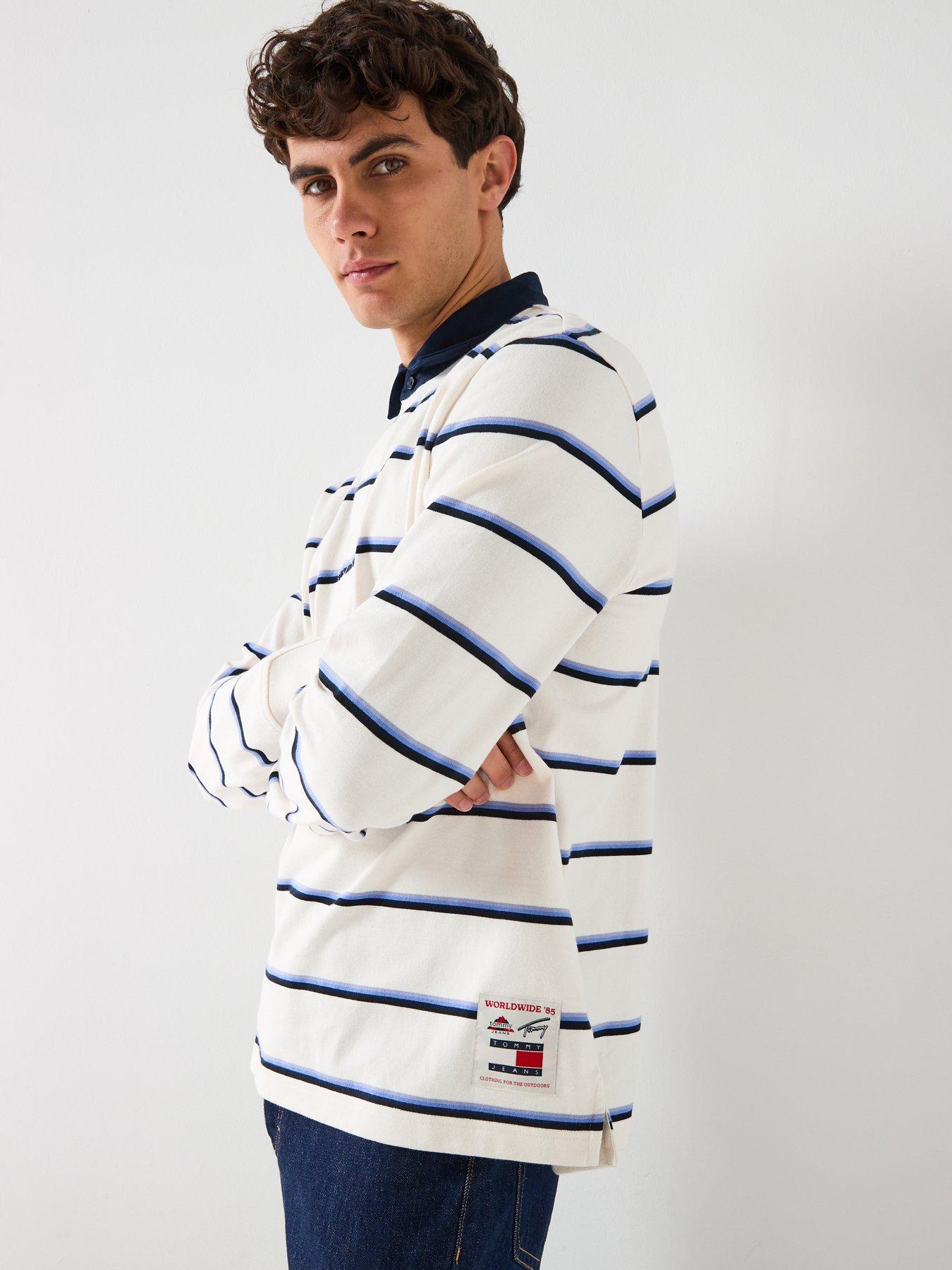 Tommy Jeans Relaxed Fit Woven Label Rugby Polo Shirt - White