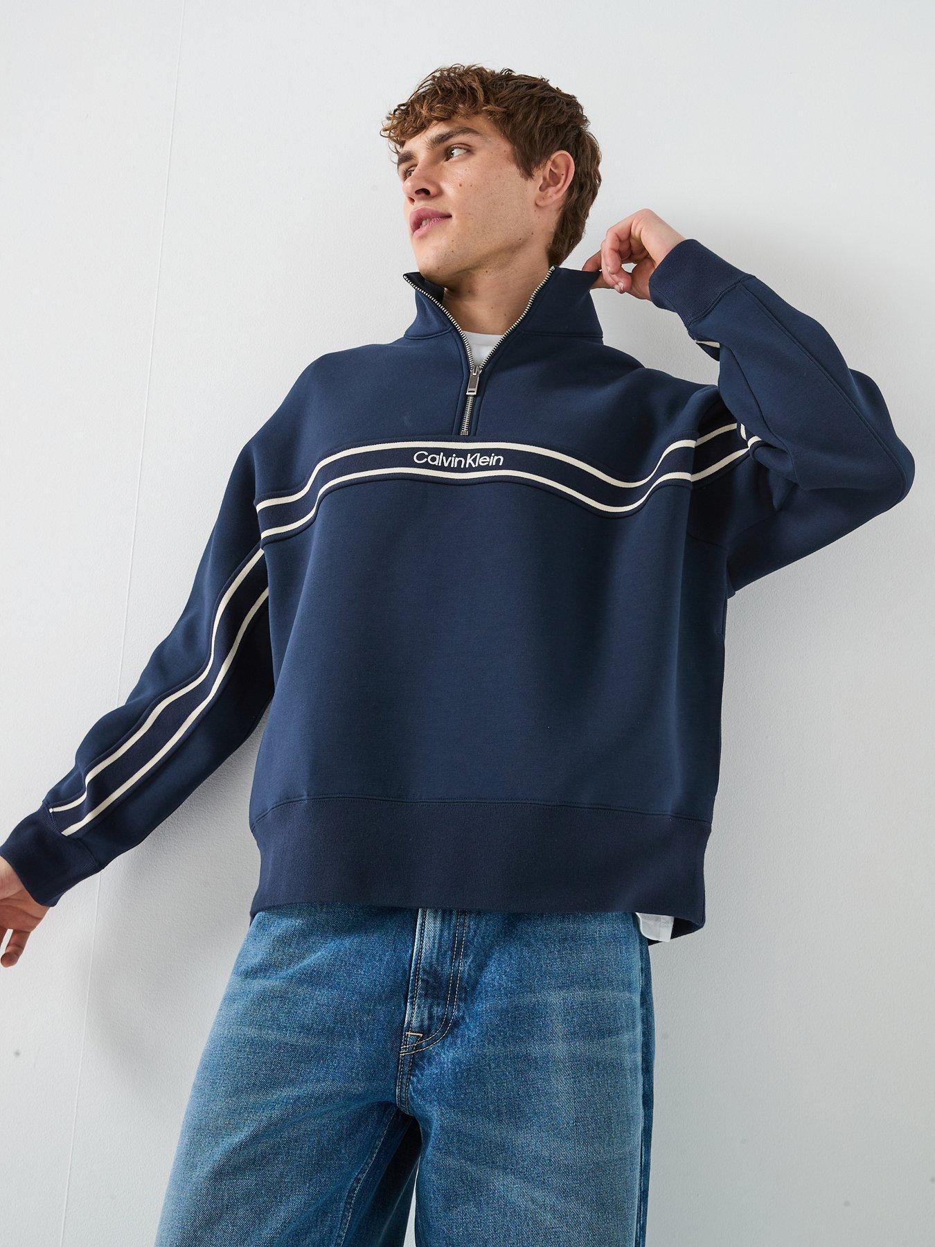 Calvin Klein Jeans Cotton Spacer Stripe Rib 1/4 Zip Sweater - Navy