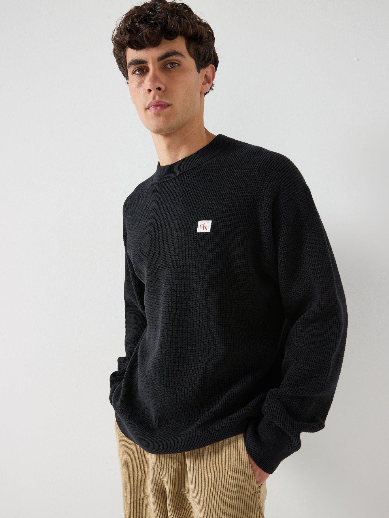 Calvin Klein Jeans Cotton Waffle Knitted Jumper, Black, Size 2Xl, Men
