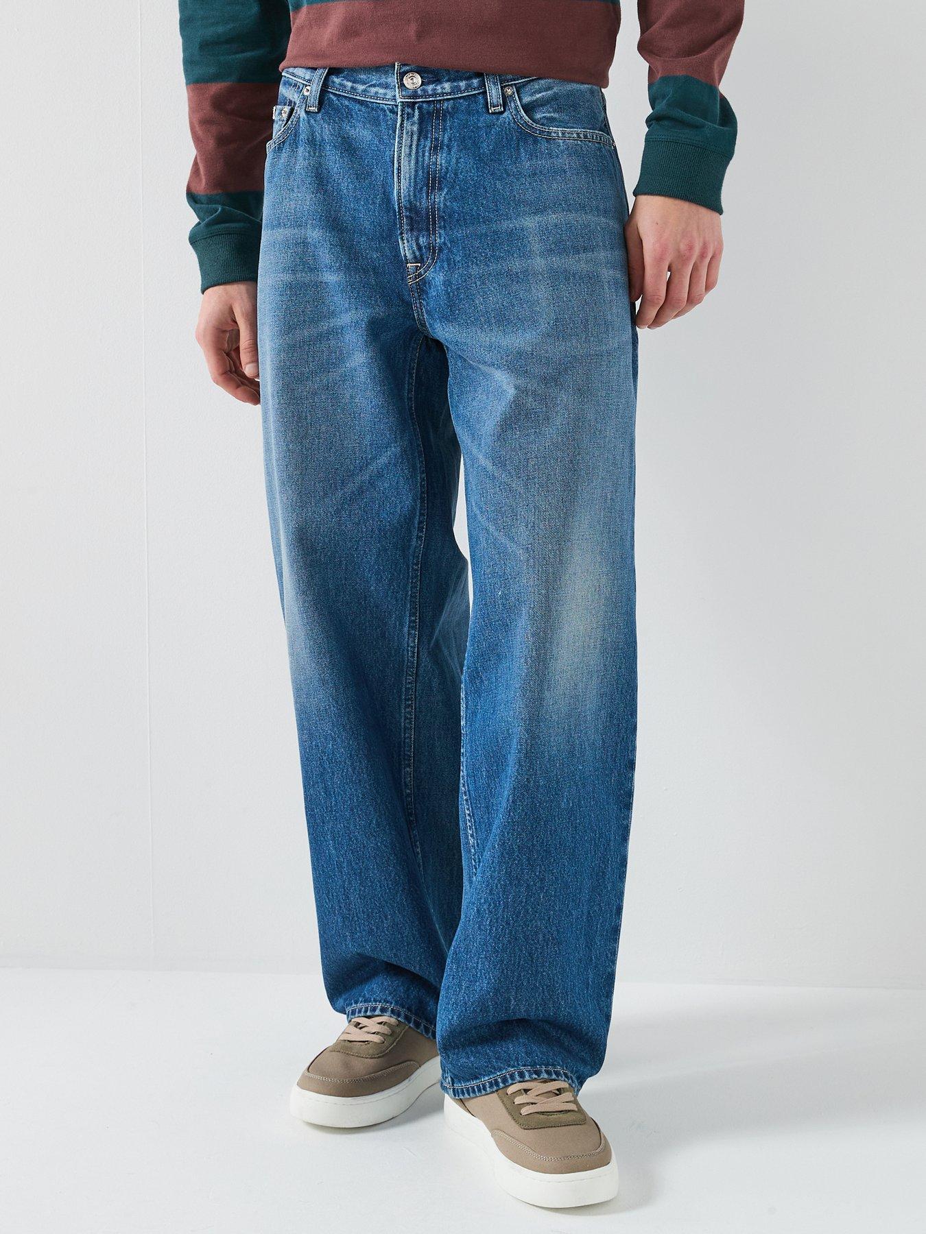 Calvin Klein Jeans Barrel Leg Loose Fit Jeans, Mid Wash, Size 34, Inside Leg Regular, Men