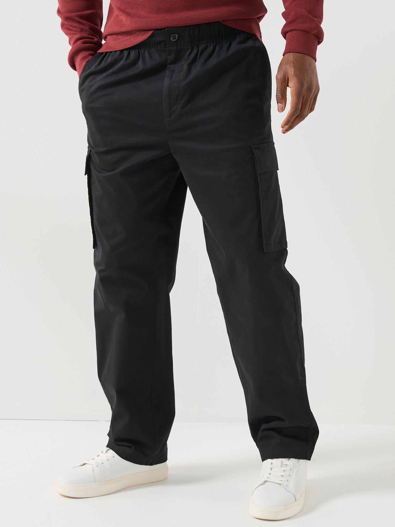 Image 1 of 6 of Calvin Klein Jeans Cotton Pull On Straight Cargo Pants - Black