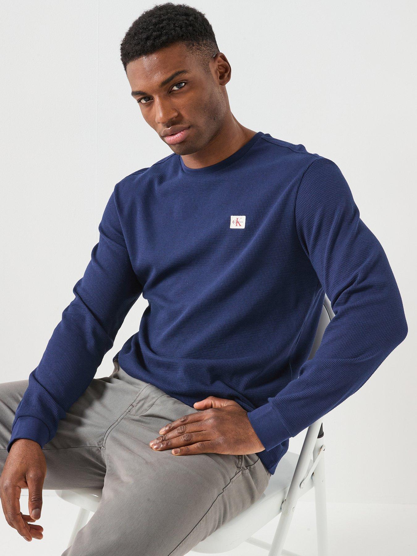 Calvin Klein Jeans Long Sleeve Waffle Badge T-Shirt - Navy