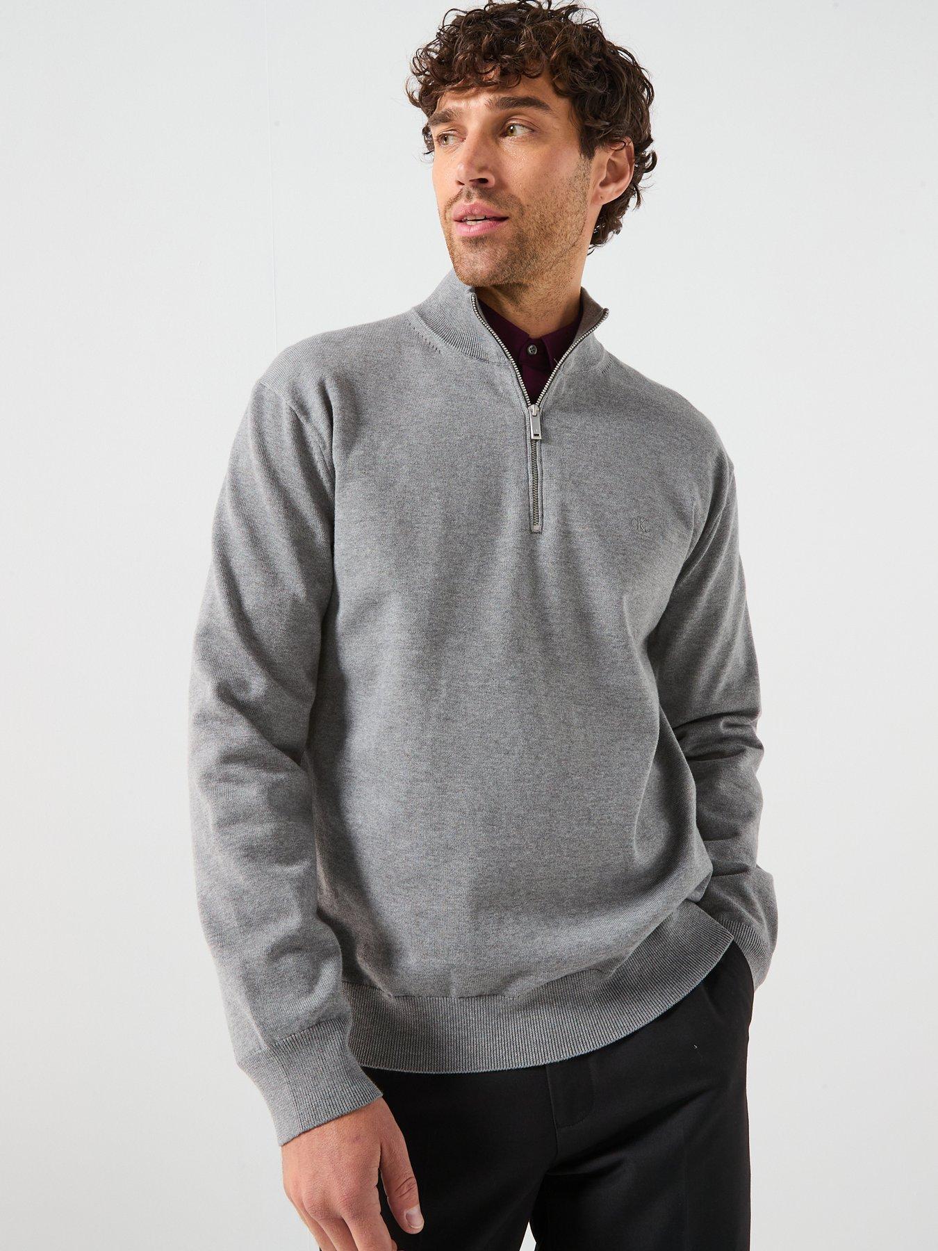 Calvin Klein Supima 1/4 Zip Knitted Jumper - Grey