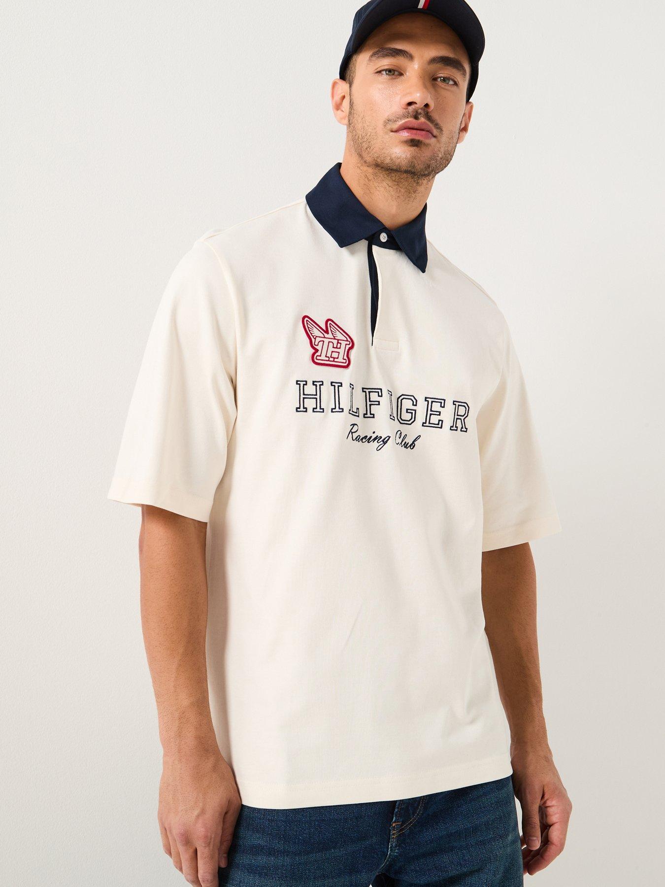 Tommy Hilfiger Racing Rugby Short Sleeve Polo Shirt, White, Size Xl, Men