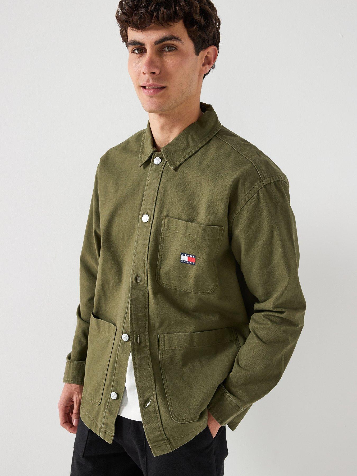 Tommy Jeans Essential Overshirt, Dark Green, Size S, Men