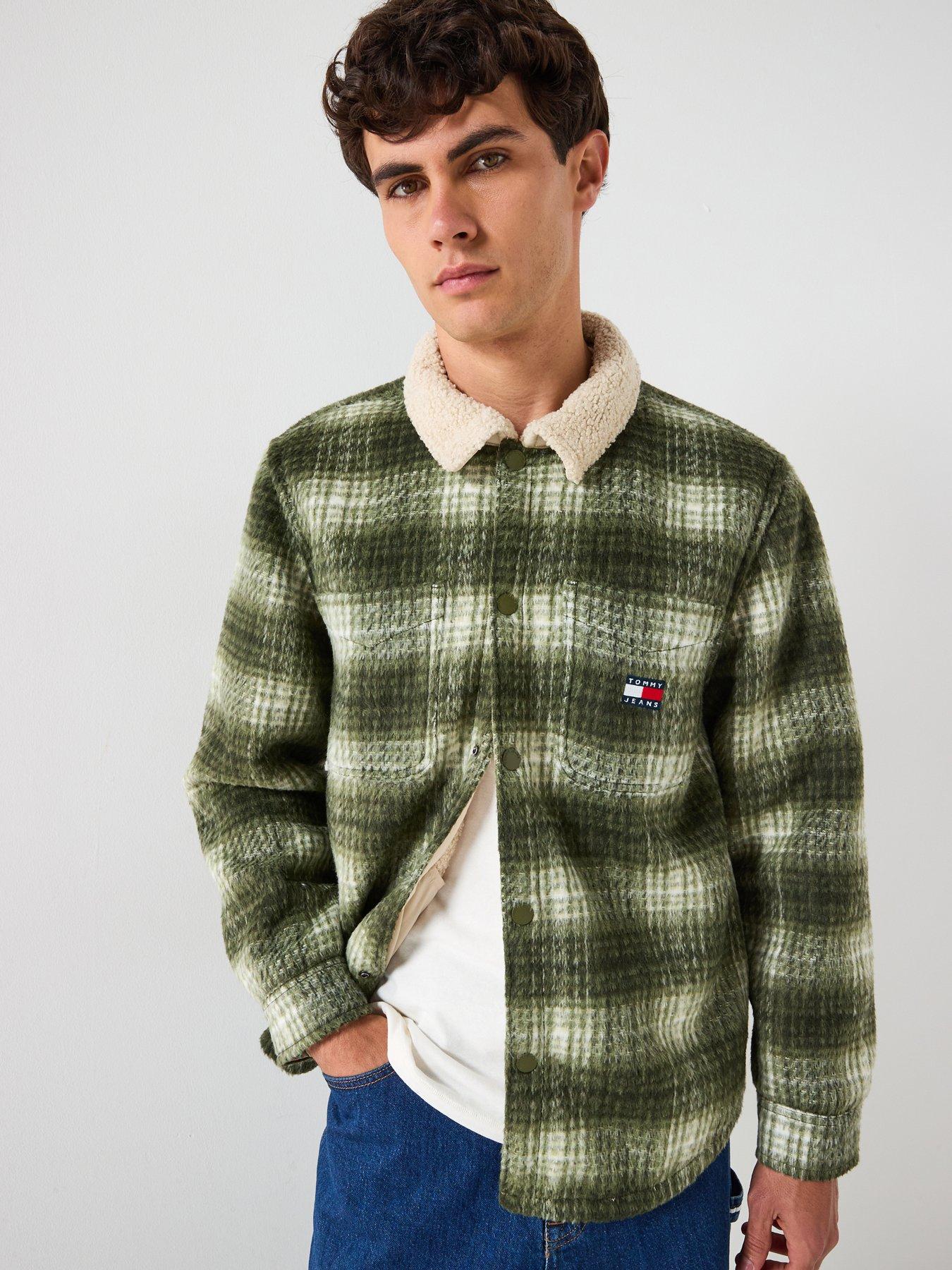 Image 1 of 6 of Tommy Jeans Check Teddy Overshirt - Dark Green
