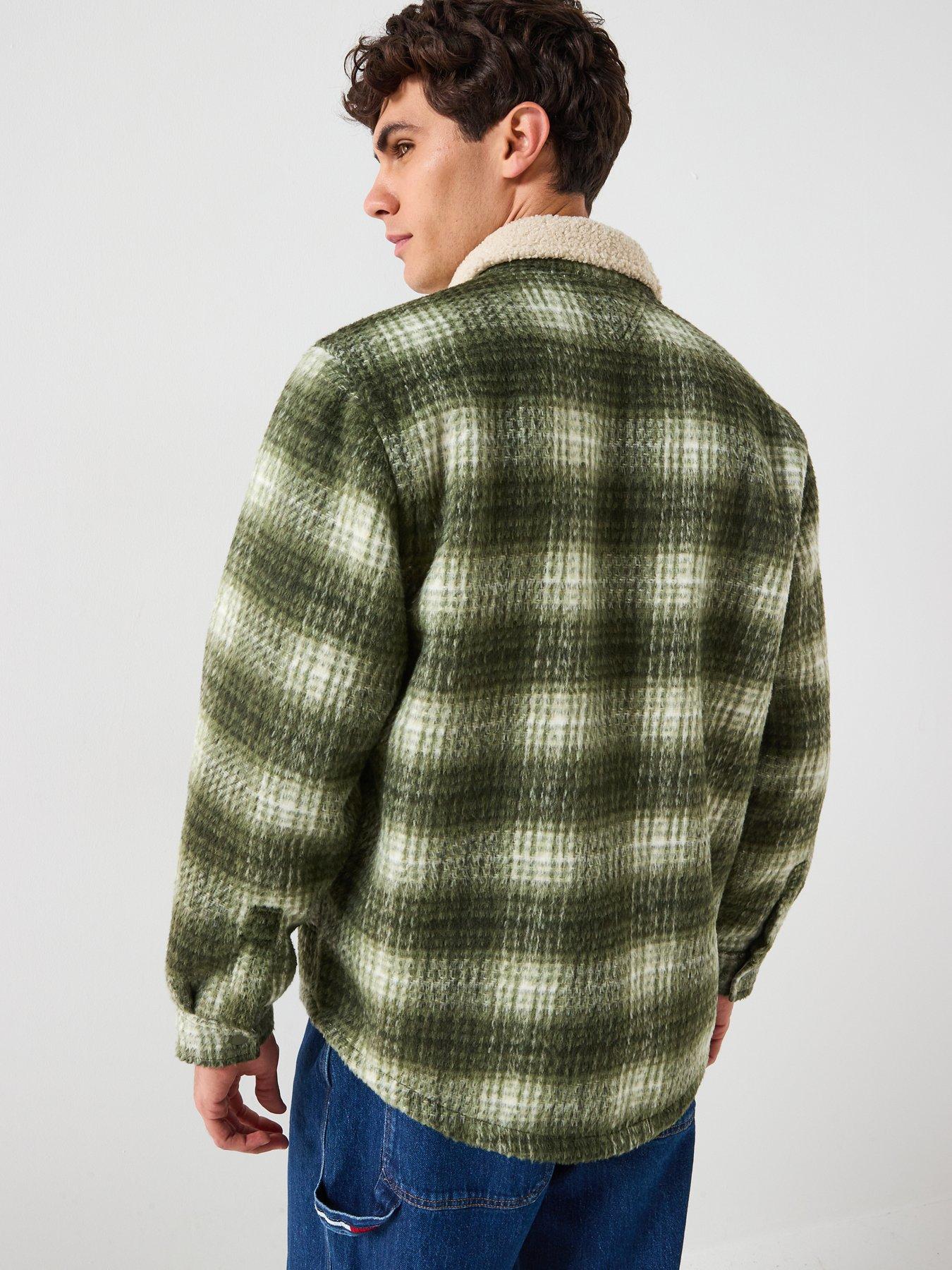 Image 2 of 6 of Tommy Jeans Check Teddy Overshirt - Dark Green