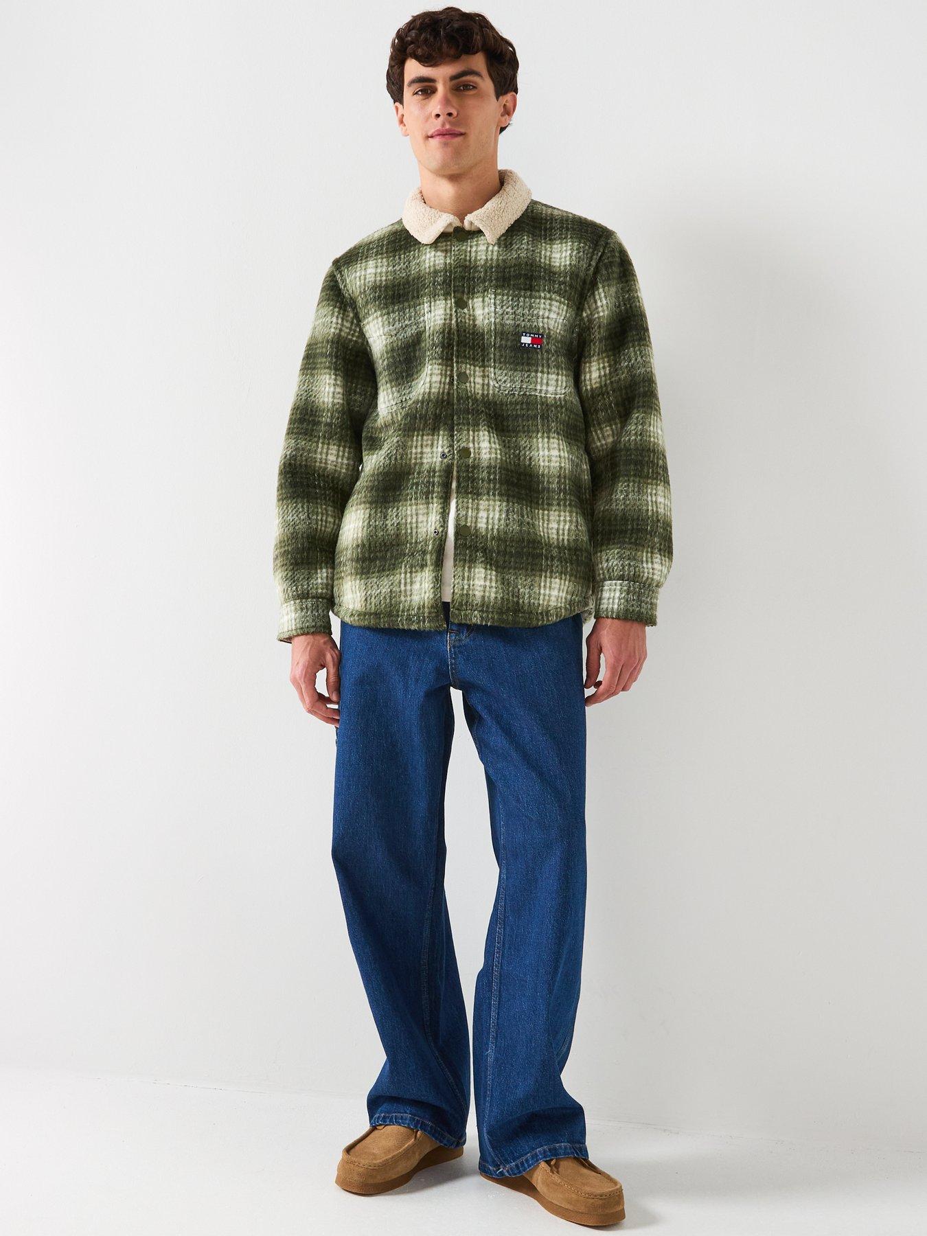 Image 3 of 6 of Tommy Jeans Check Teddy Overshirt - Dark Green