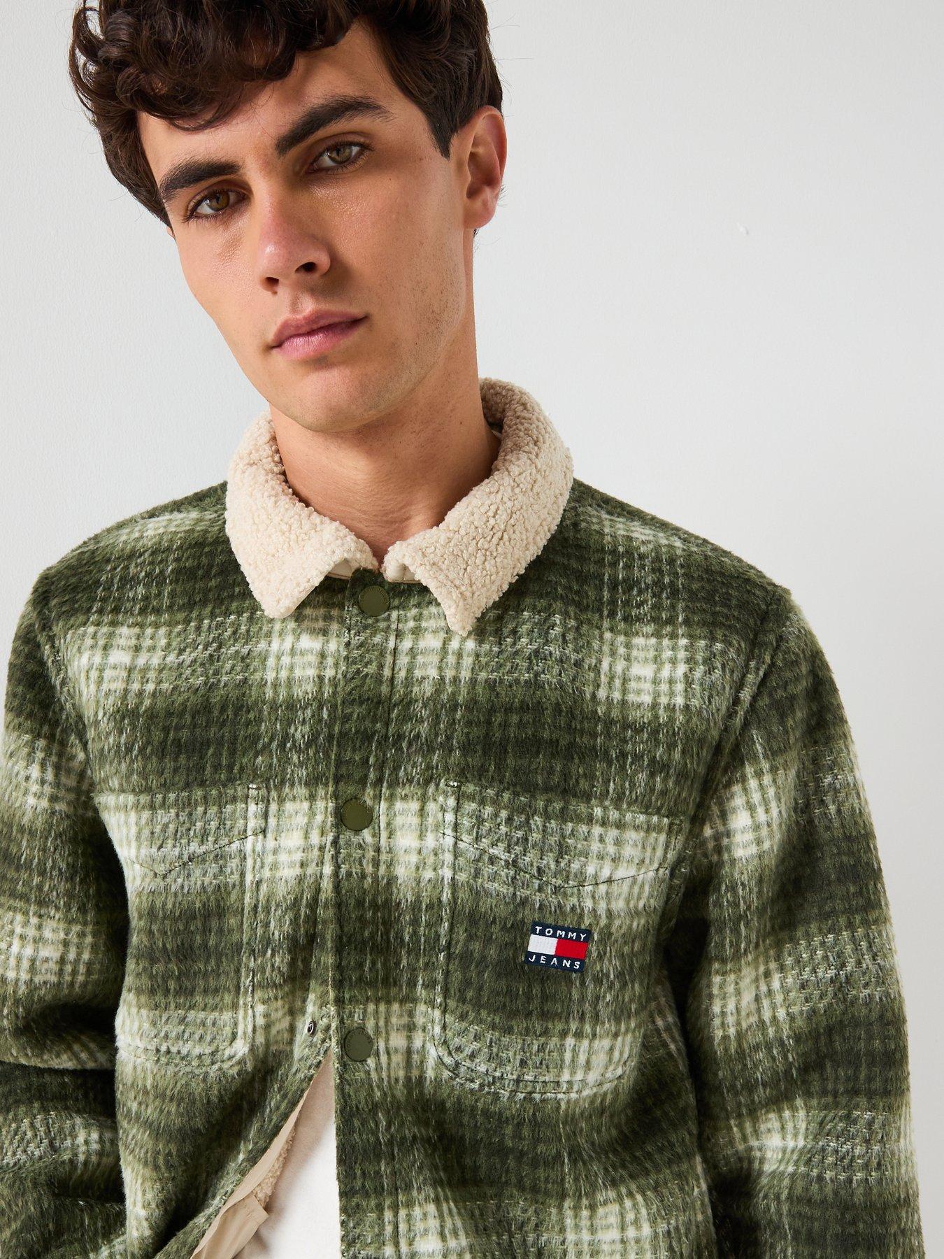 Image 4 of 6 of Tommy Jeans Check Teddy Overshirt - Dark Green