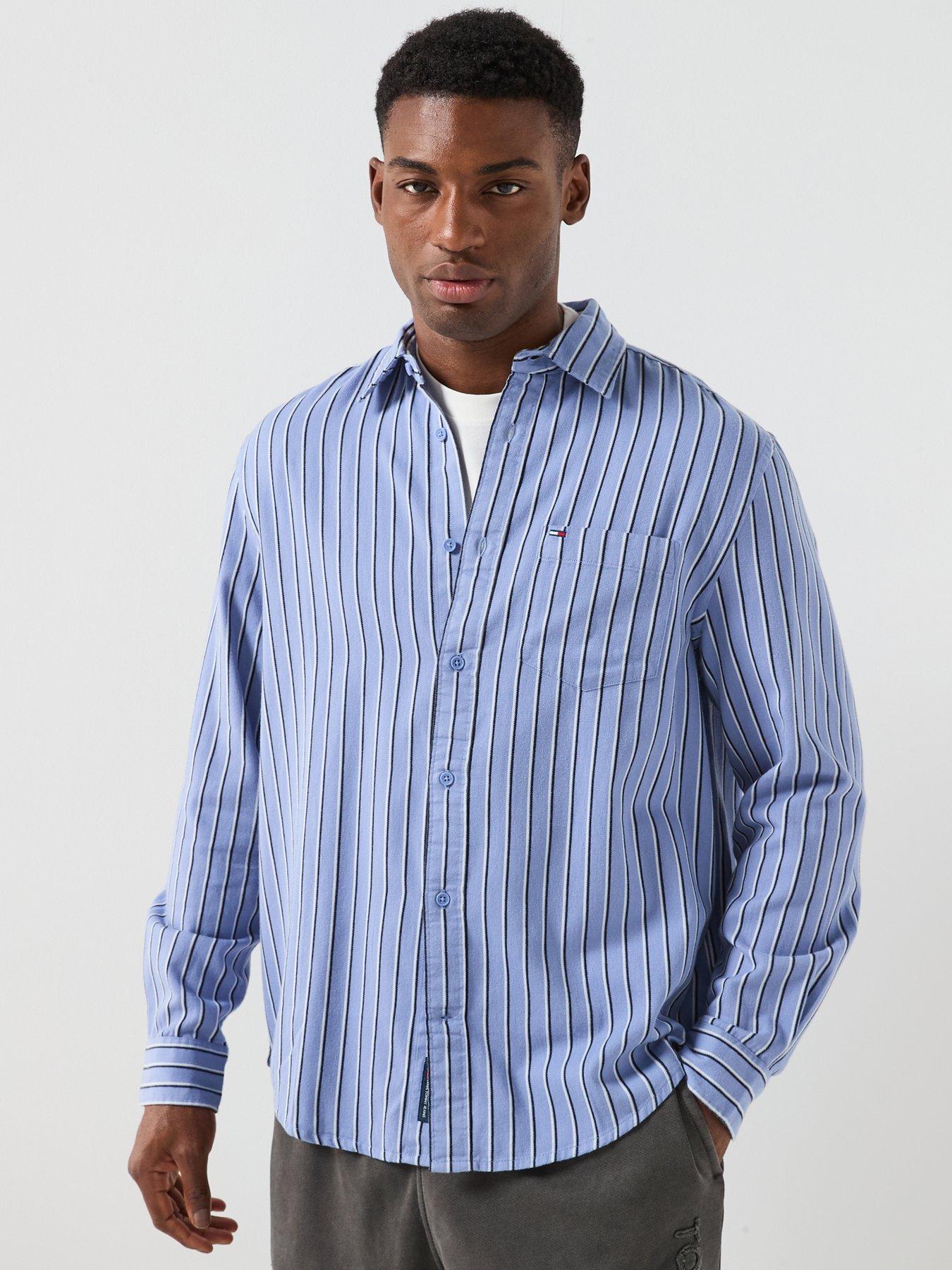 Tommy Jeans Stripe Twill Shirt, Light Blue, Size S, Men