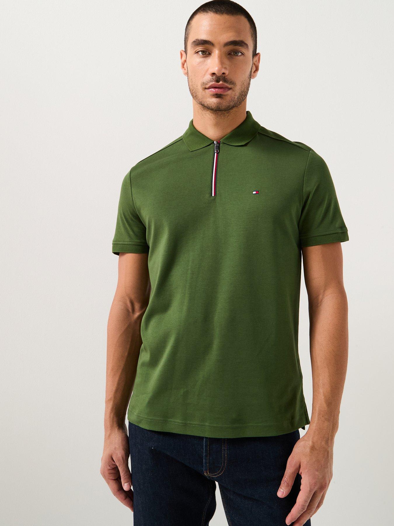 Tommy Hilfiger Liquid Cotton Stripe Zip Regular Fit Polo Shirt - Green