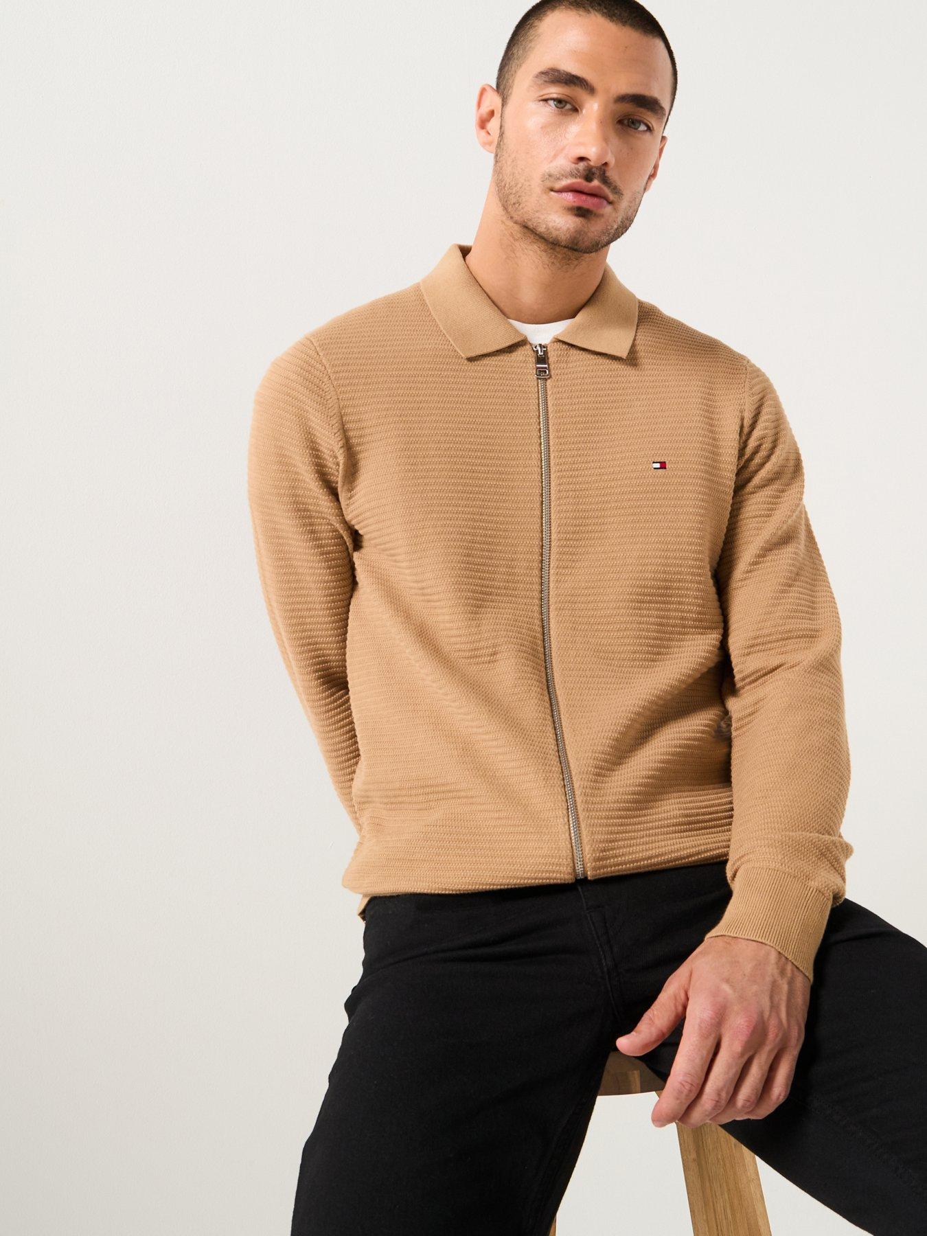 Tommy Hilfiger Structure Zip Thru Knitted Jumper - Beige