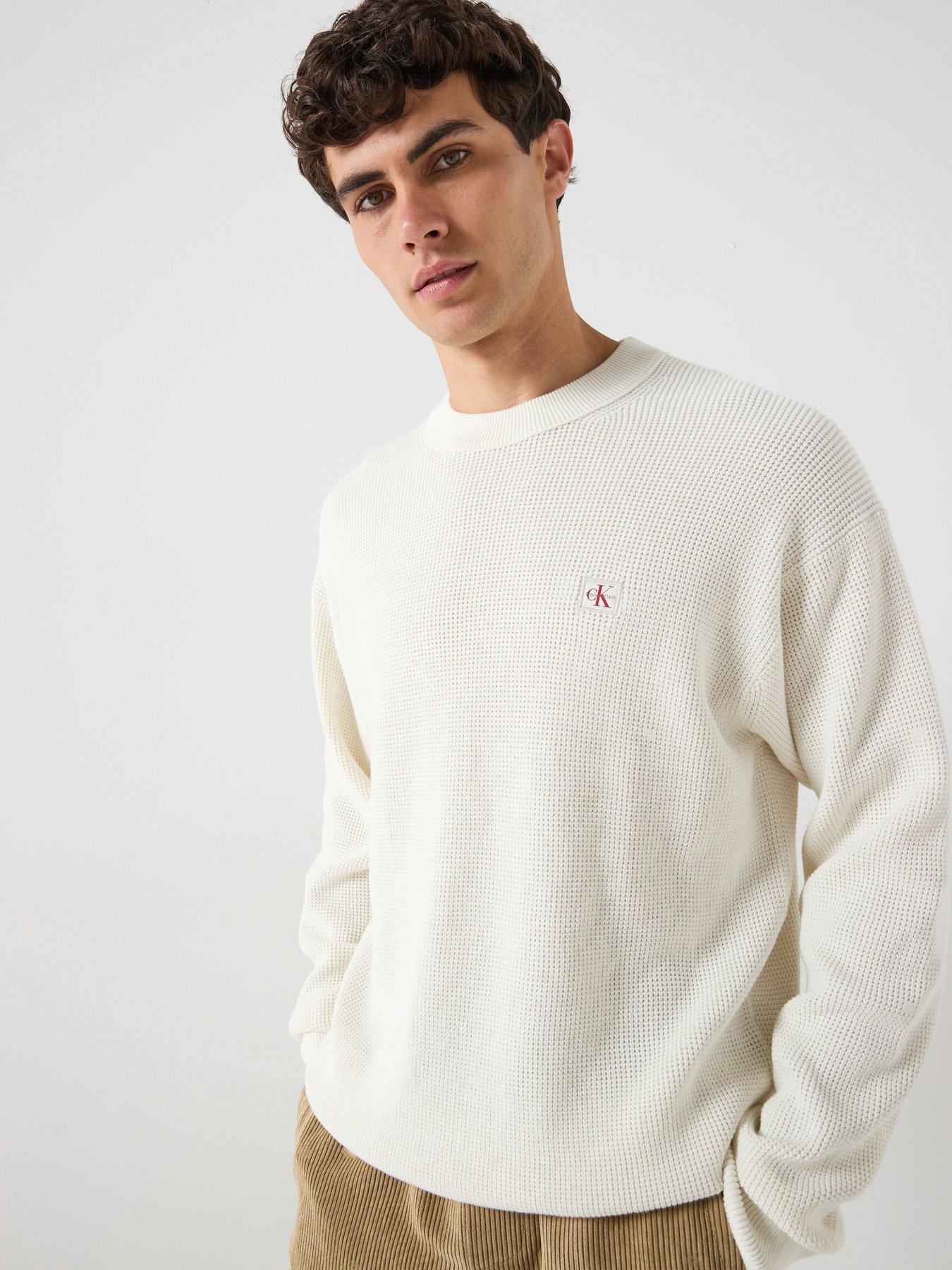 Calvin Klein Jeans Cotton Waffle Knitted Jumper - Cream