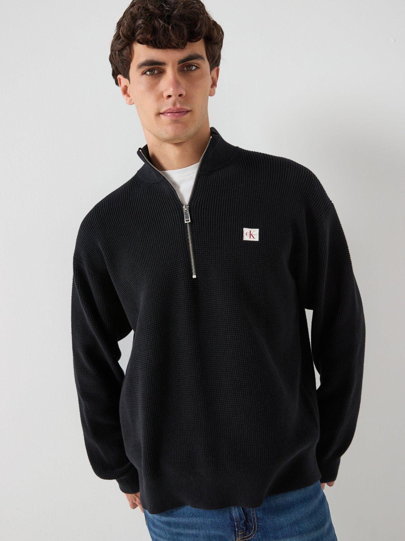 Calvin Klein Jeans Cotton Waffle 1/4 Zip Knitted Jumper - Black