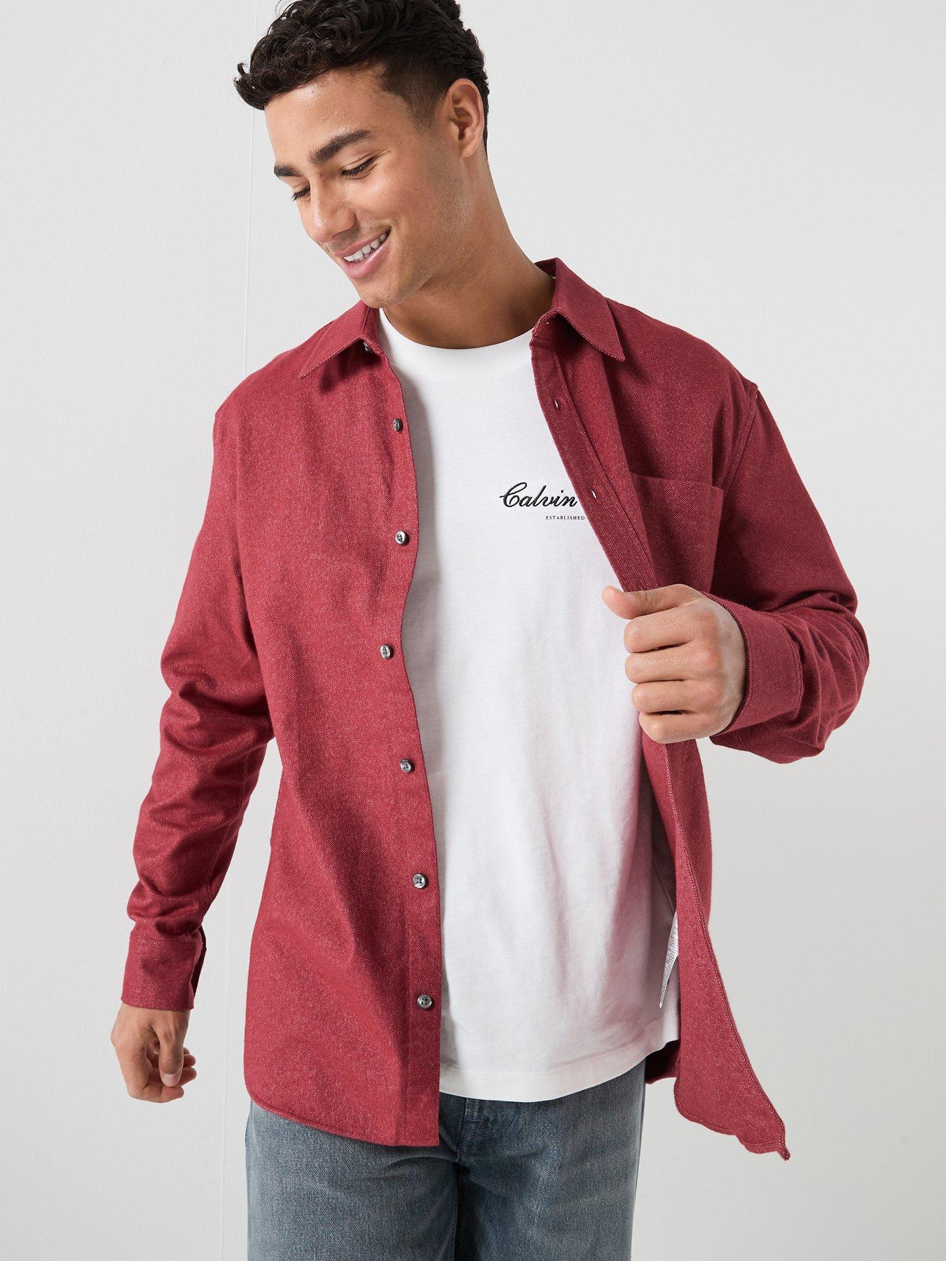 Calvin Klein Jeans Long Sleeve Melange Flannel Easy Shirt - Red