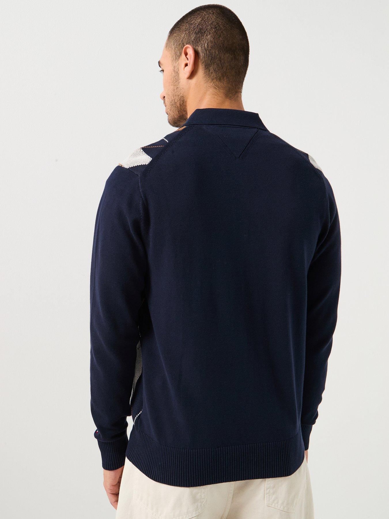 Tommy Hilfiger Argyle Long Sleeve Rugby Knitted Jumper - Navy | Very