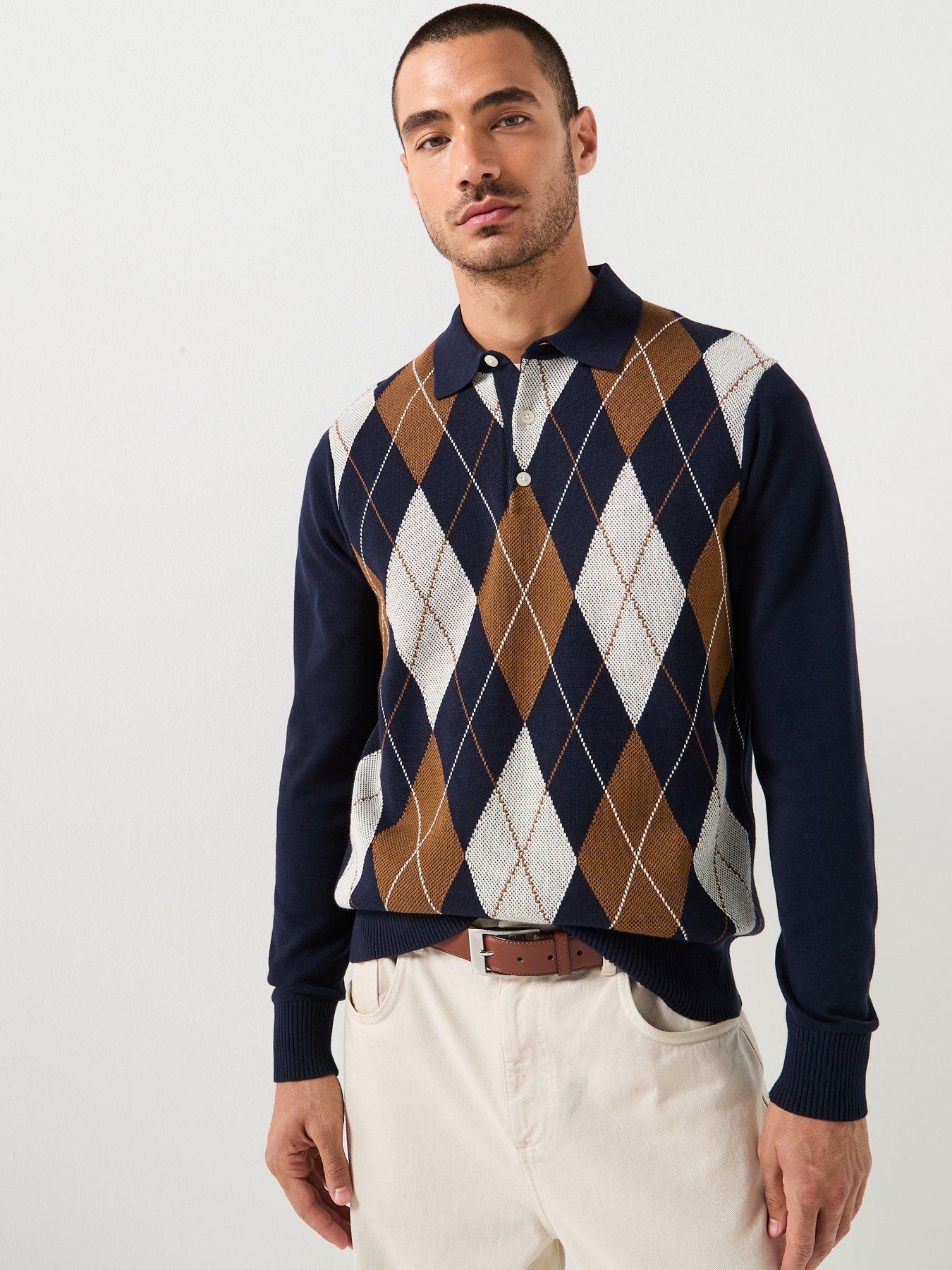 Tommy Hilfiger Argyle Long Sleeve Rugby Knitted Jumper - Navy | Very