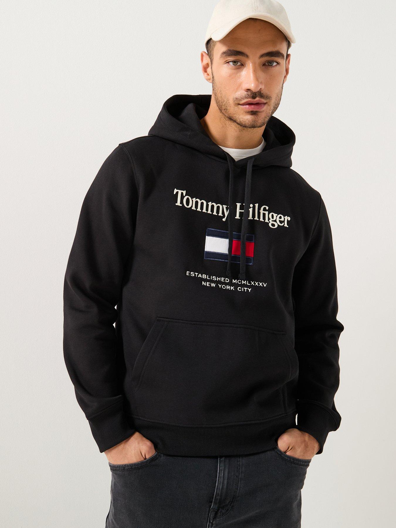 Image 1 of 5 of Tommy Hilfiger Embroidered Large Flag Overhead Hoodie - Black
