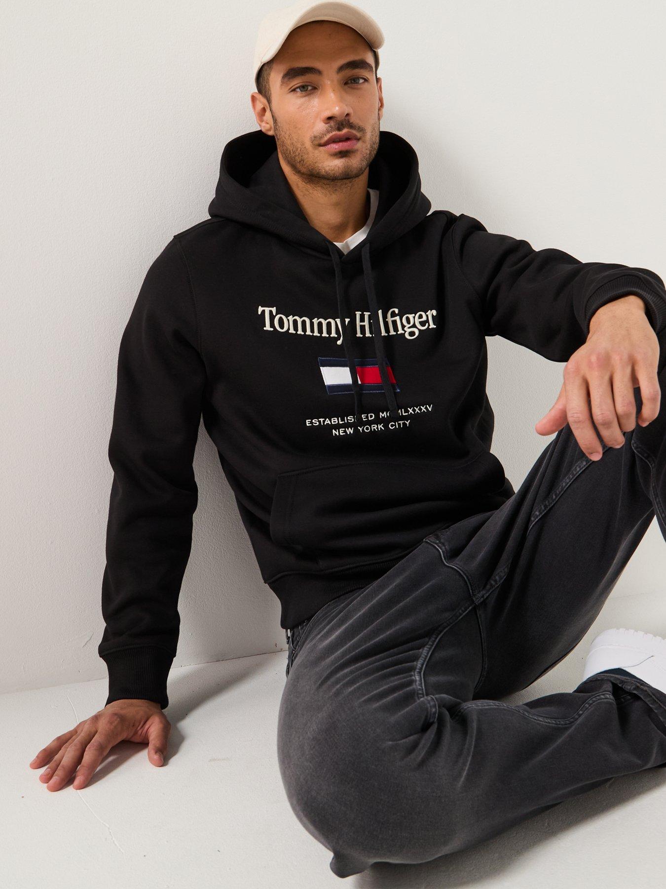 Image 4 of 5 of Tommy Hilfiger Embroidered Large Flag Overhead Hoodie - Black