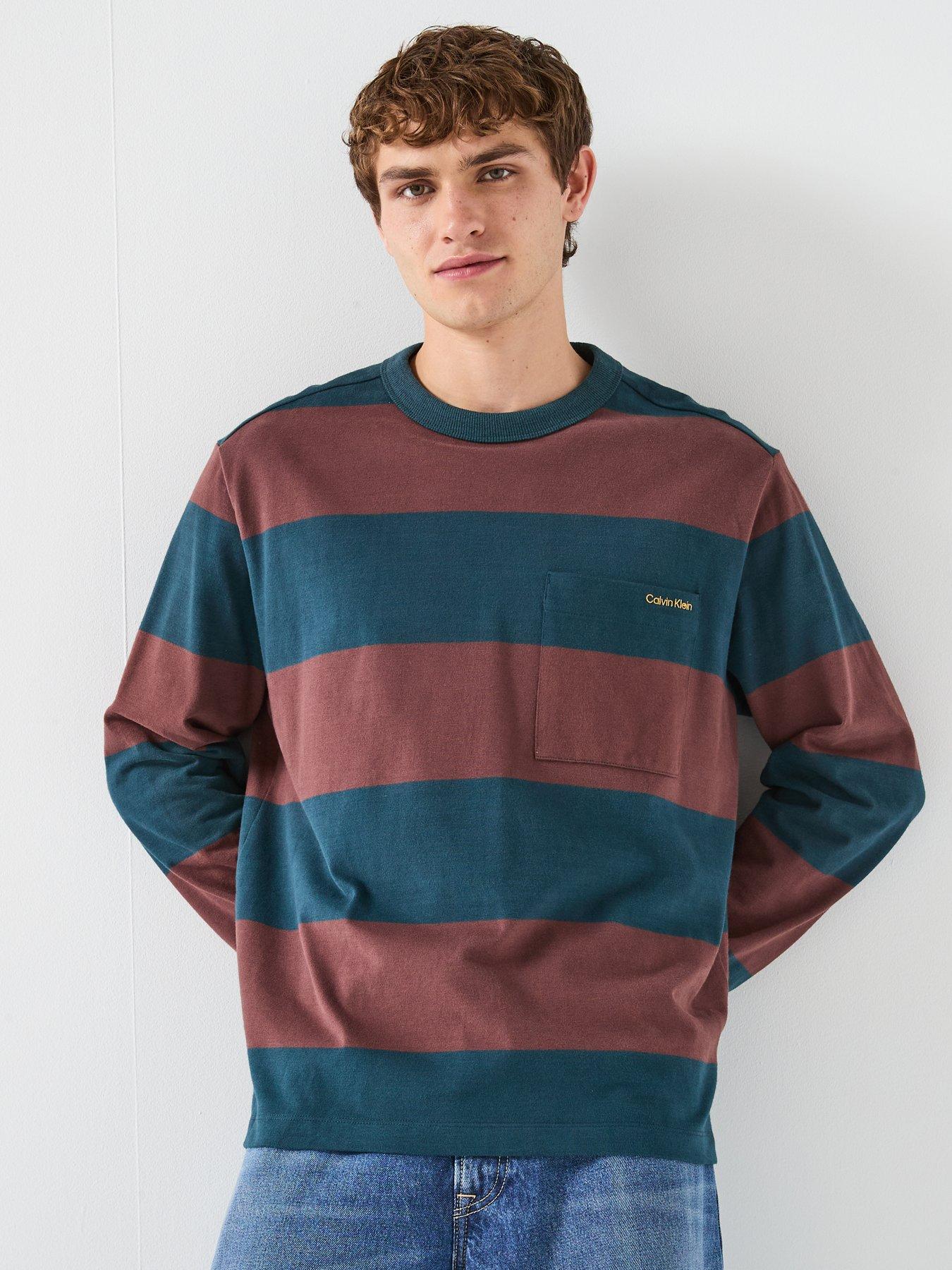 Calvin Klein Jeans Sueded Stripe Pocket Long Sleeve T-Shirt - Red