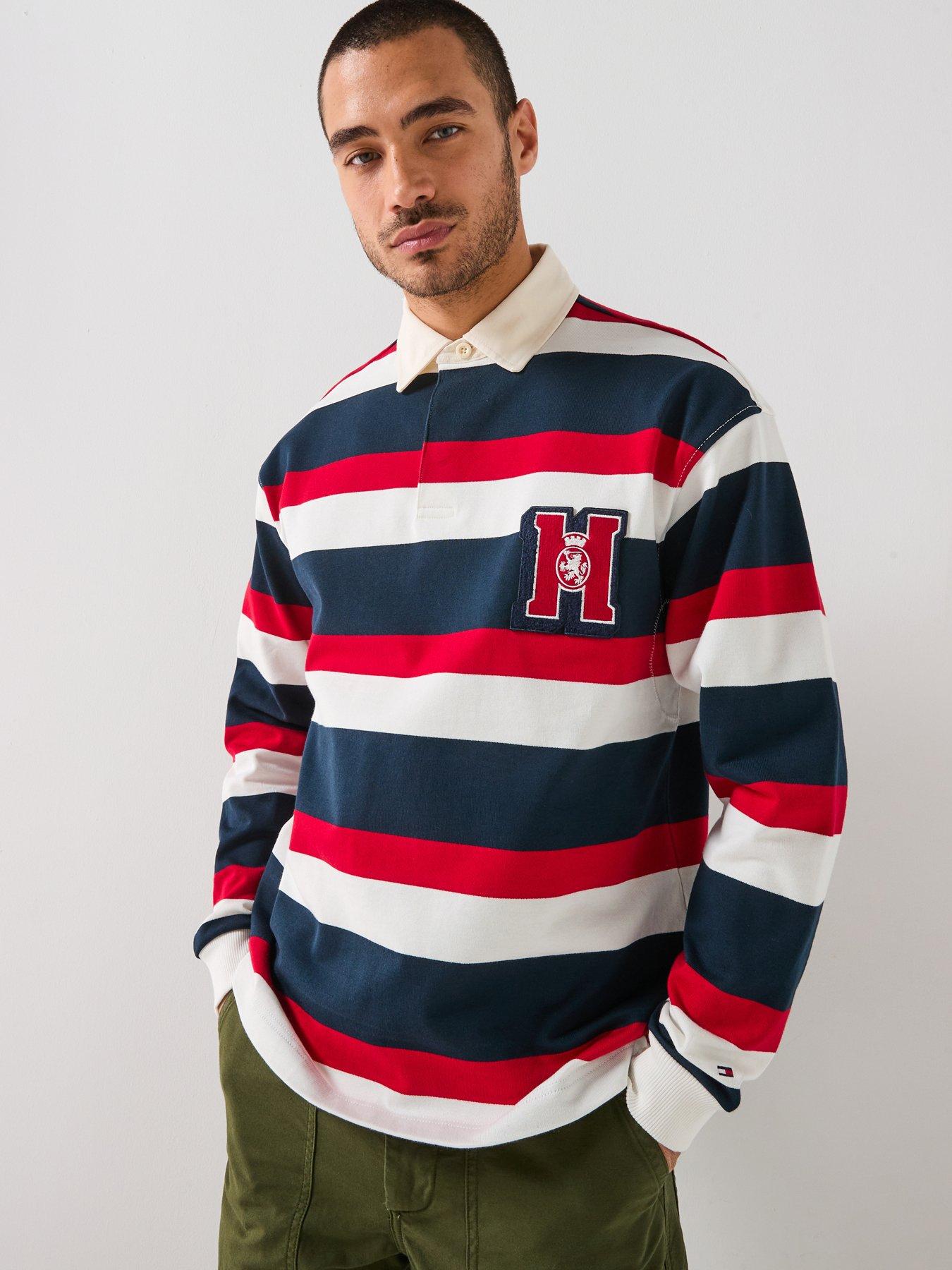 Tommy Hilfiger Crest Striped Fleece Long Sleeve Rugby Polo Shirt