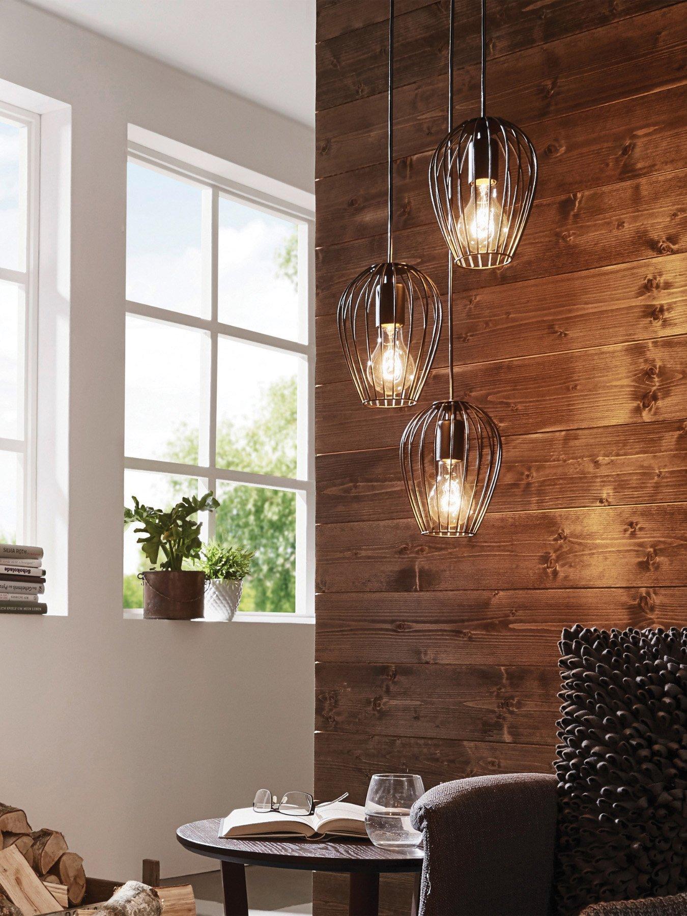 Eglo Newtown Black Vintage Caged Hanging 3-Light Cluster Pendant Light