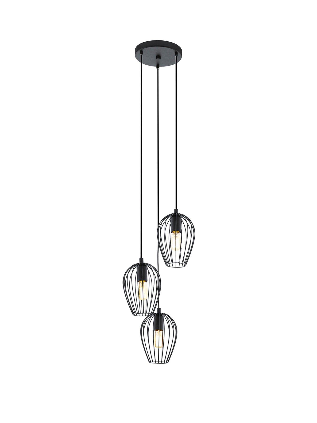 Image 2 of 4 of Eglo Newtown Black Vintage Caged Hanging 3-light Cluster Pendant Light