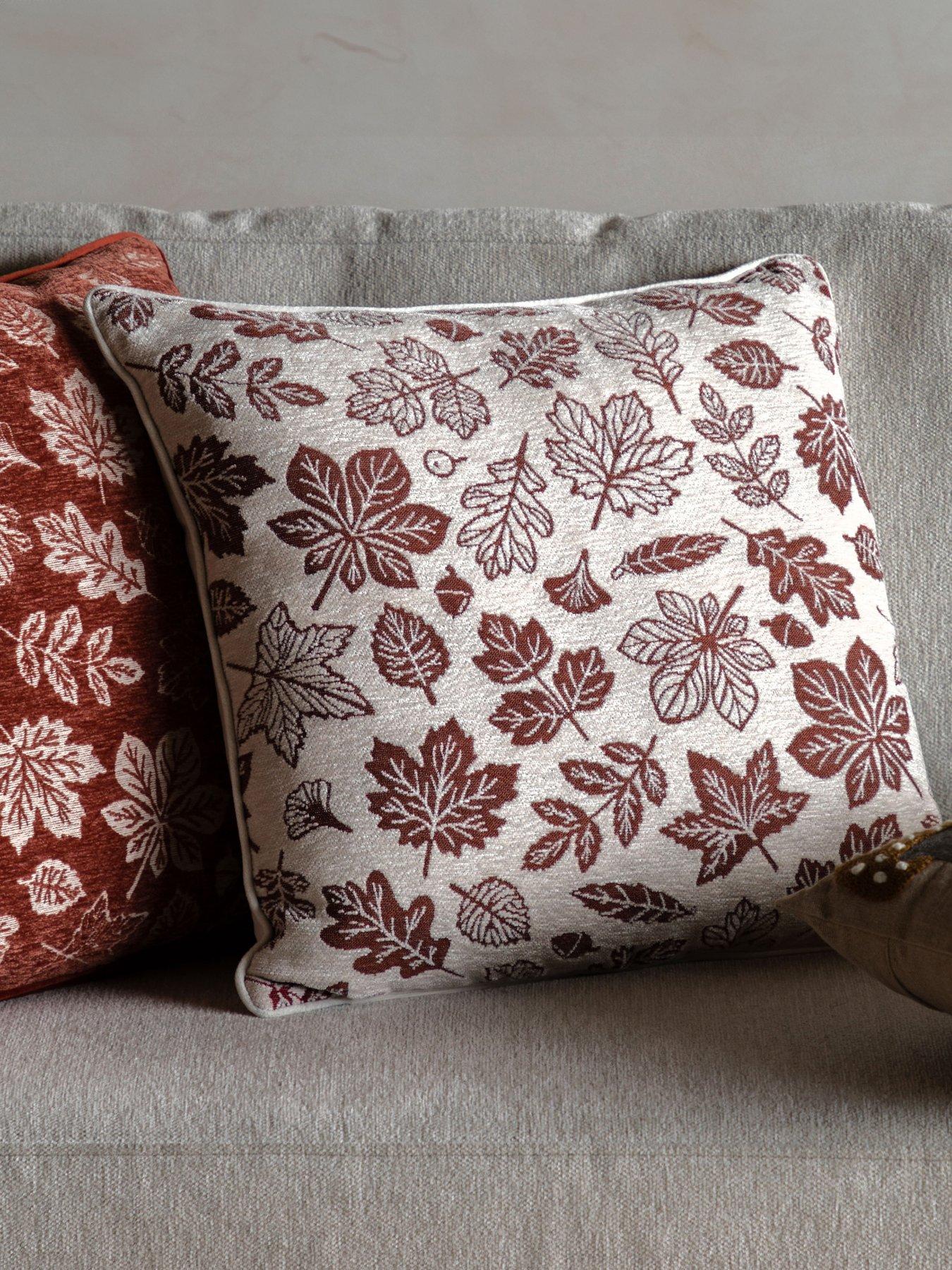 Gallery Direct Autumn Leaf Chenille Cushion Cream 450x450mm