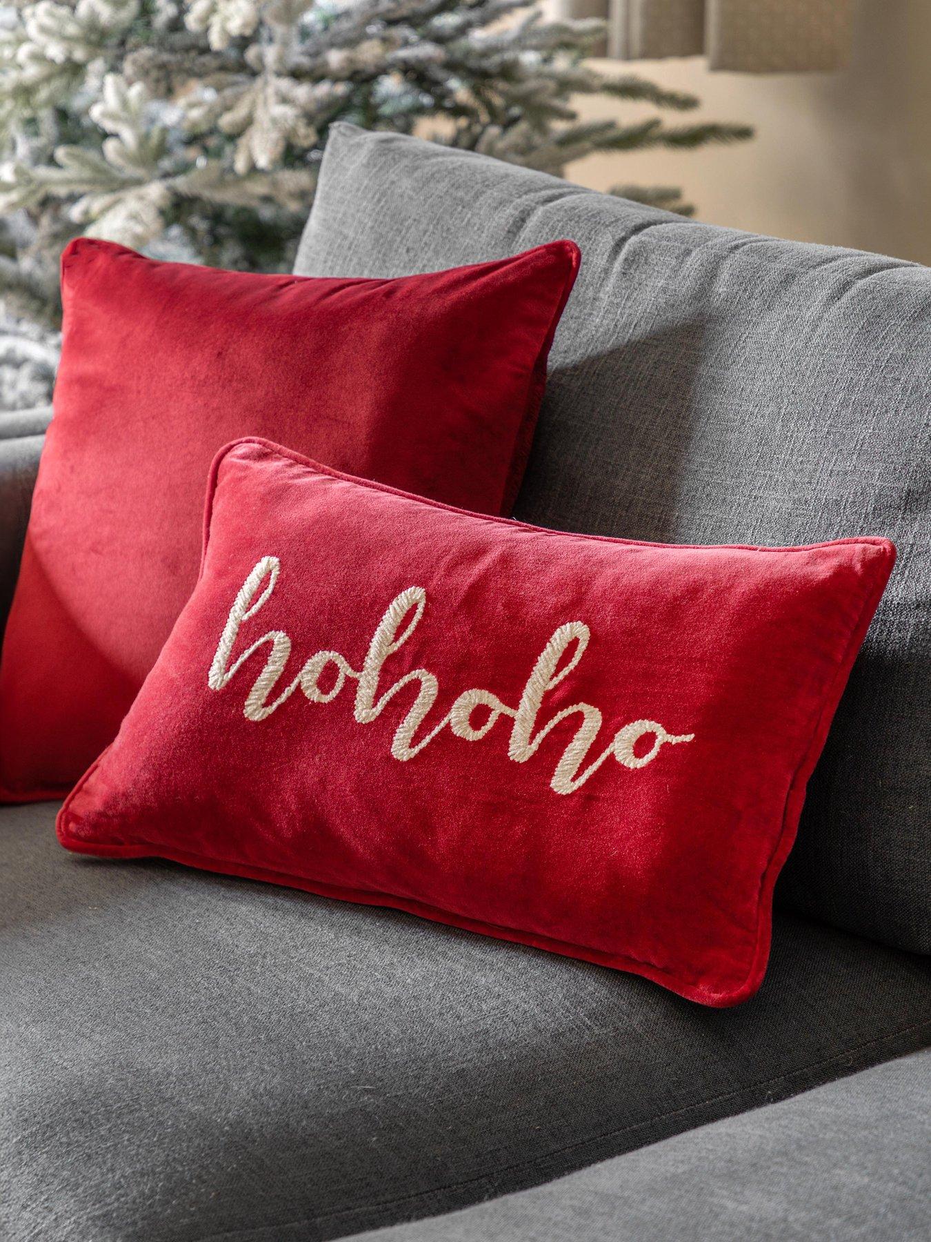 Gallery Direct Hohoho Chenille Embroidered Christmas Cushion 300X500Mm