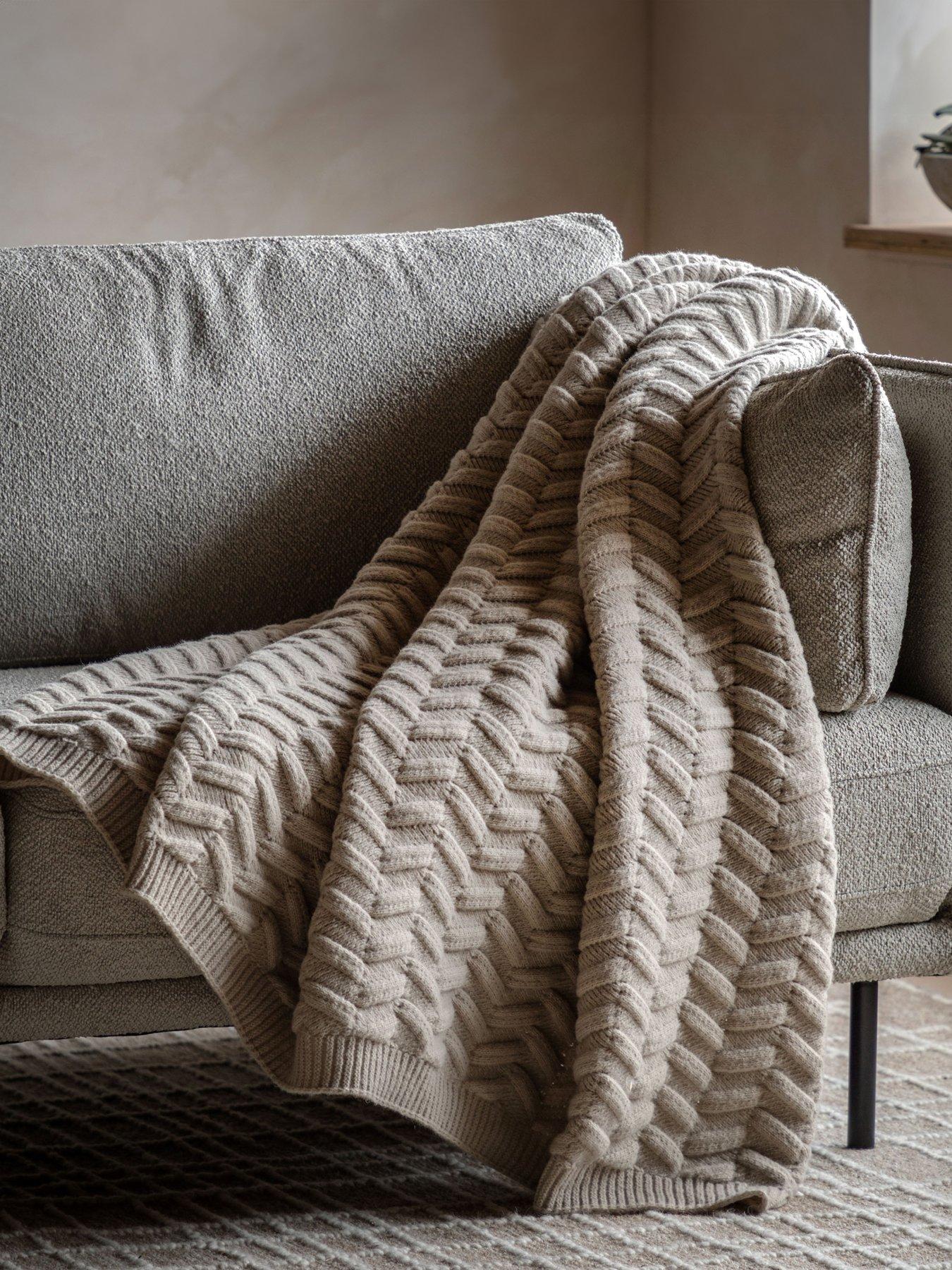 Gallery Direct Herringbone Woven Knit Throw Natural 1300x1700mm